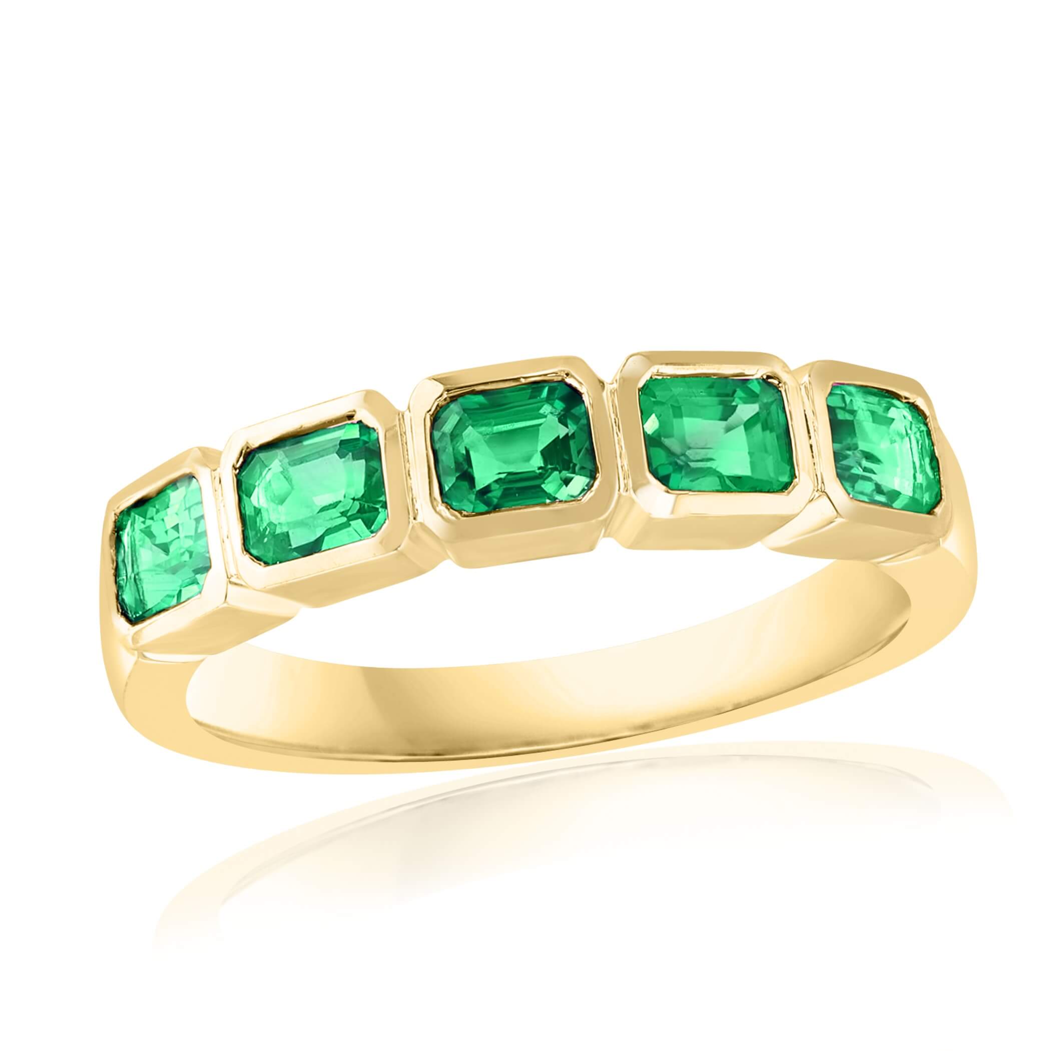 18K Yellow Gold 1.02ctw Emerald-Cut Emerald Bezel-Set Band by David Kord