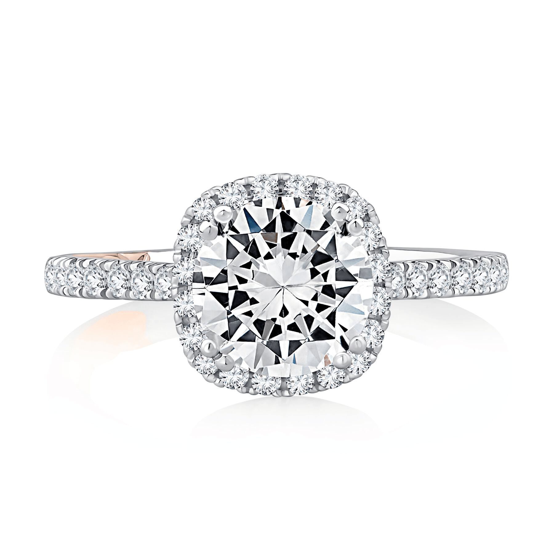 18K White Gold 0.35CTW Diamond Cushion-Shaped Halo Engagement Ring Setting by A. JAFFE