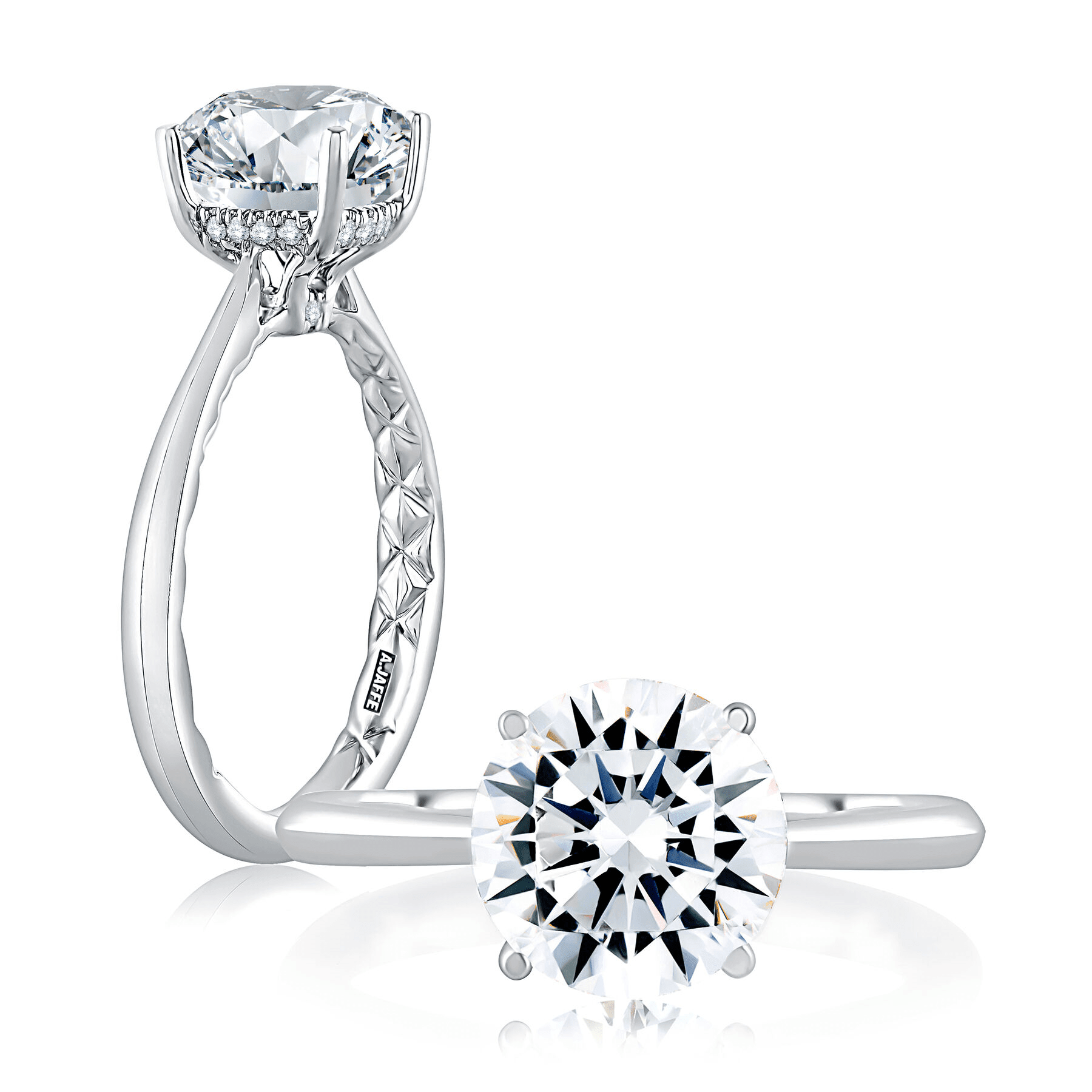 18K White Gold 0.06CTW Diamond Hidden Halo Engagement Ring Mounting by A. JAFFE - Image 2