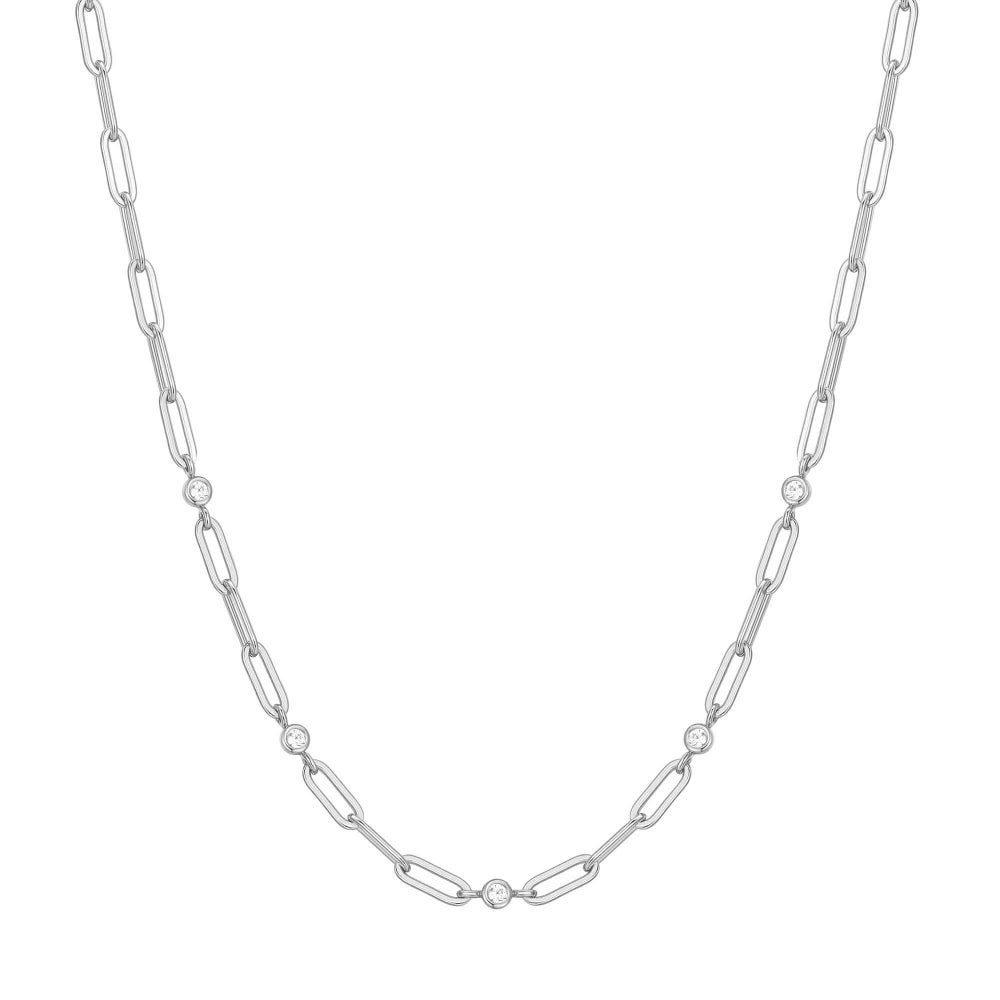 Sterling Silver Cubic Zirconia Paperclip Chain Station Necklace by Ania Haie