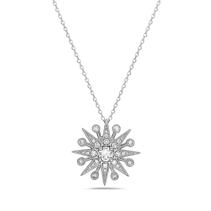 18K White Gold 0.47ctw Diamond Snowflake Pendant Necklace