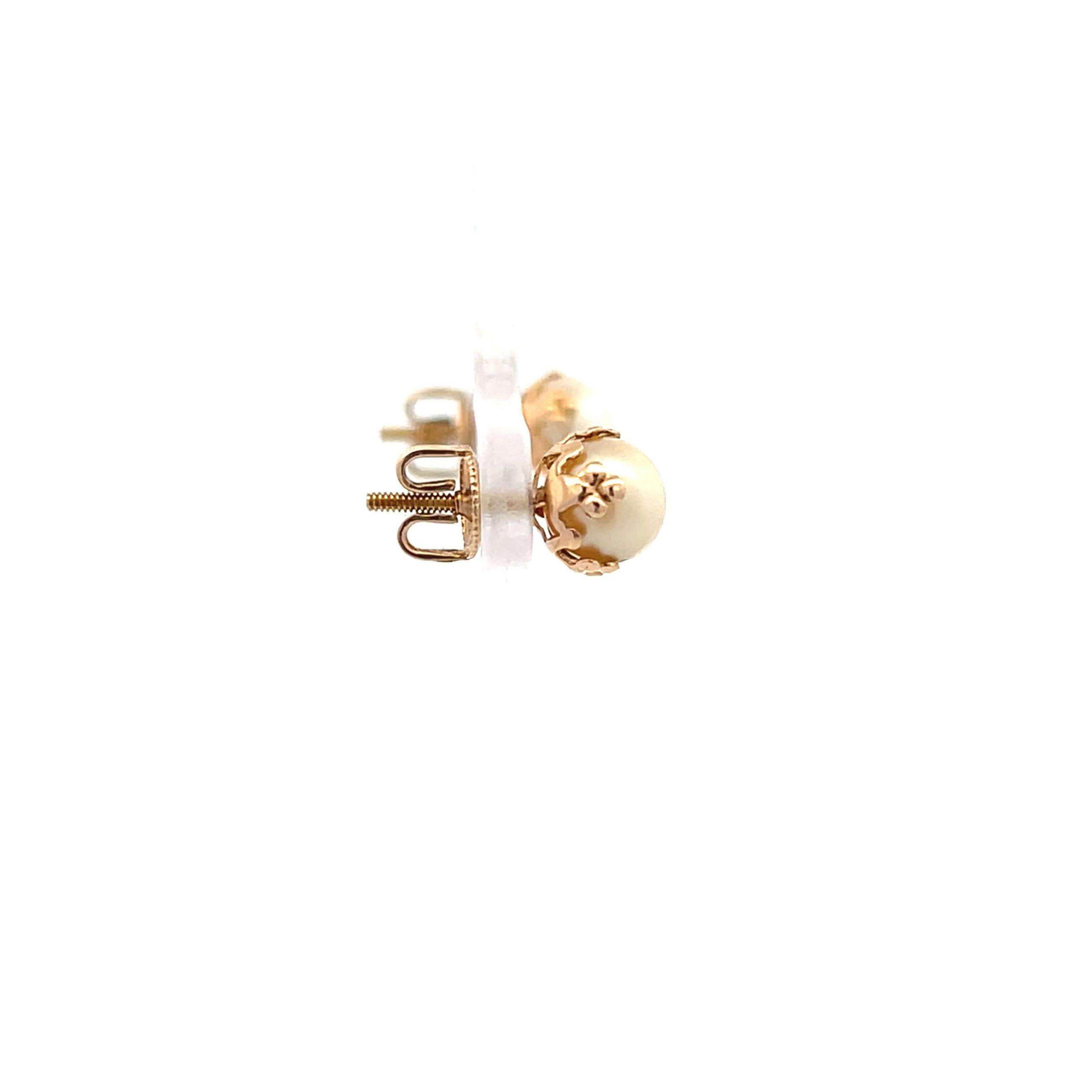 Estate 10K Yellow Gold 6.20MM Cultured Pearl Stud Earrings