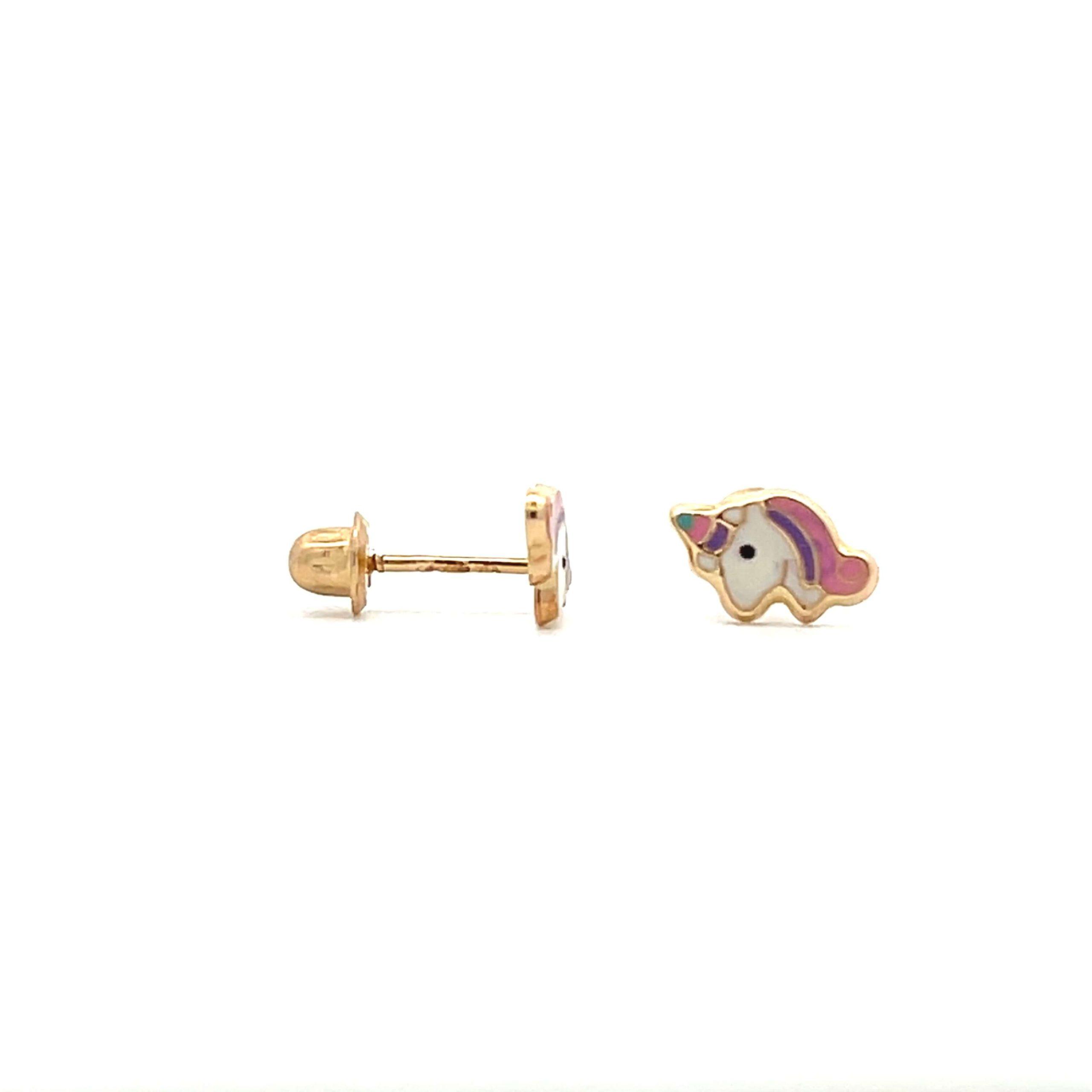Estate 14K Yellow Gold Enamel Unicorn Stud Earrings