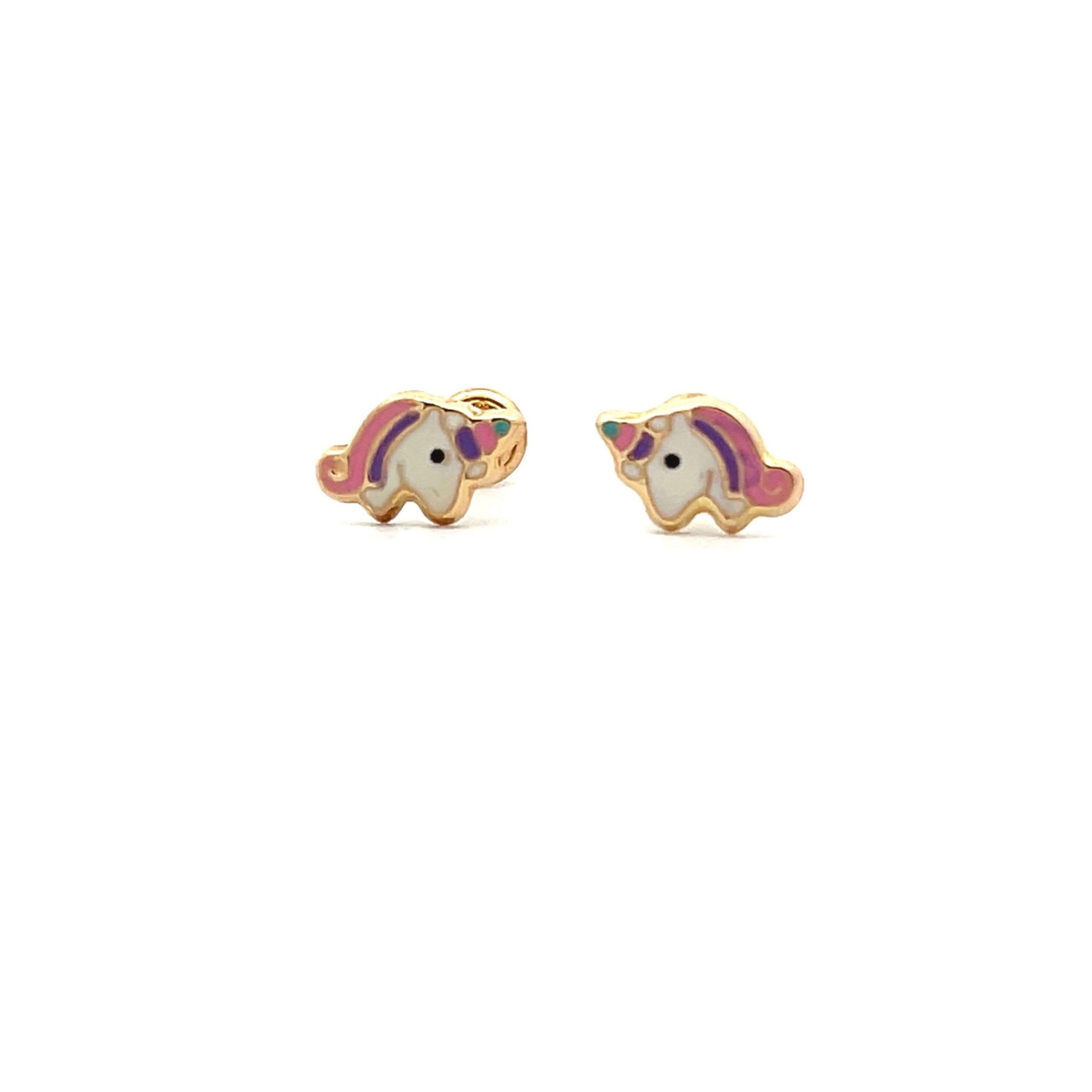 Estate 14K Yellow Gold Enamel Unicorn Stud Earrings