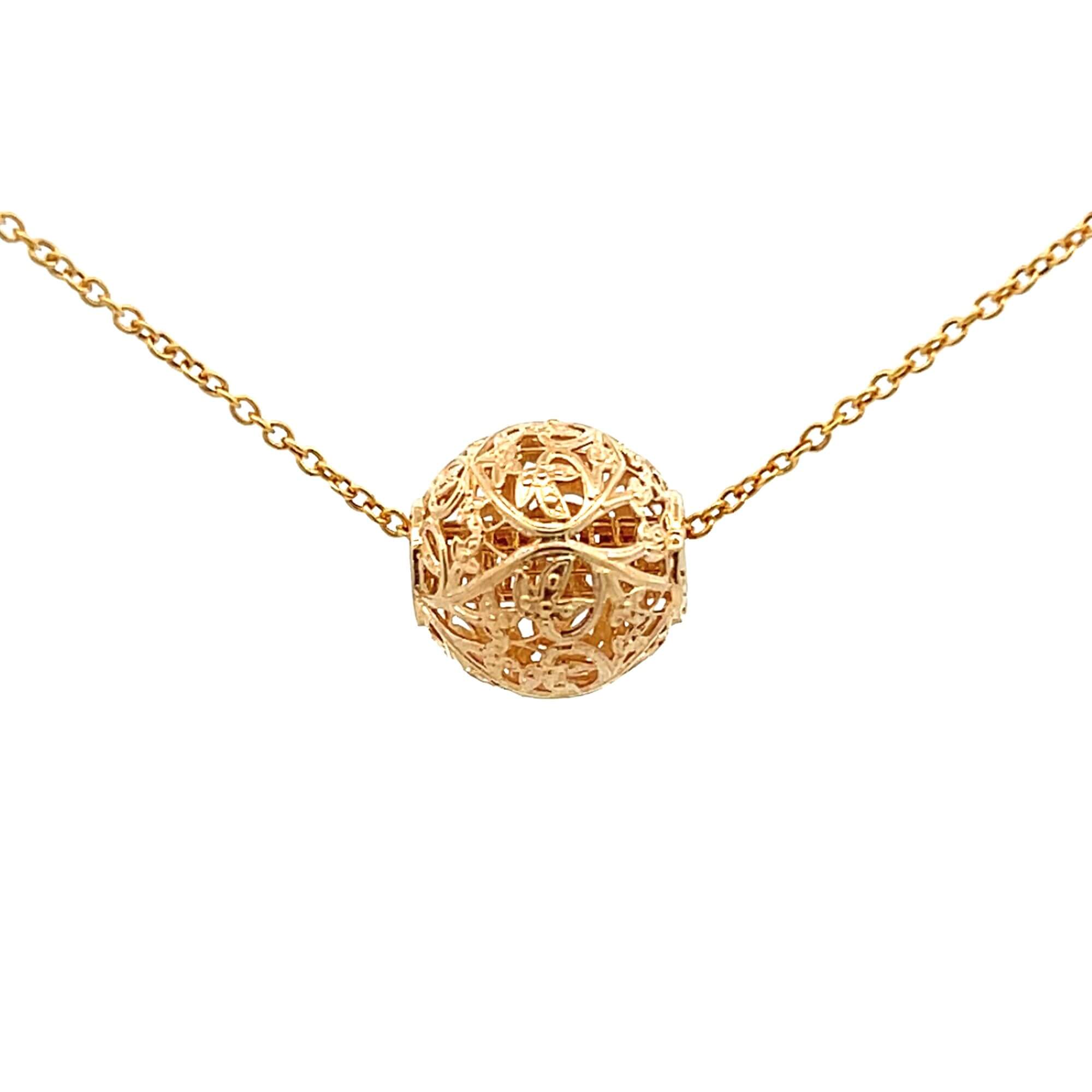 Estate 14K Yellow Gold Filigree Bead Pendant Necklace