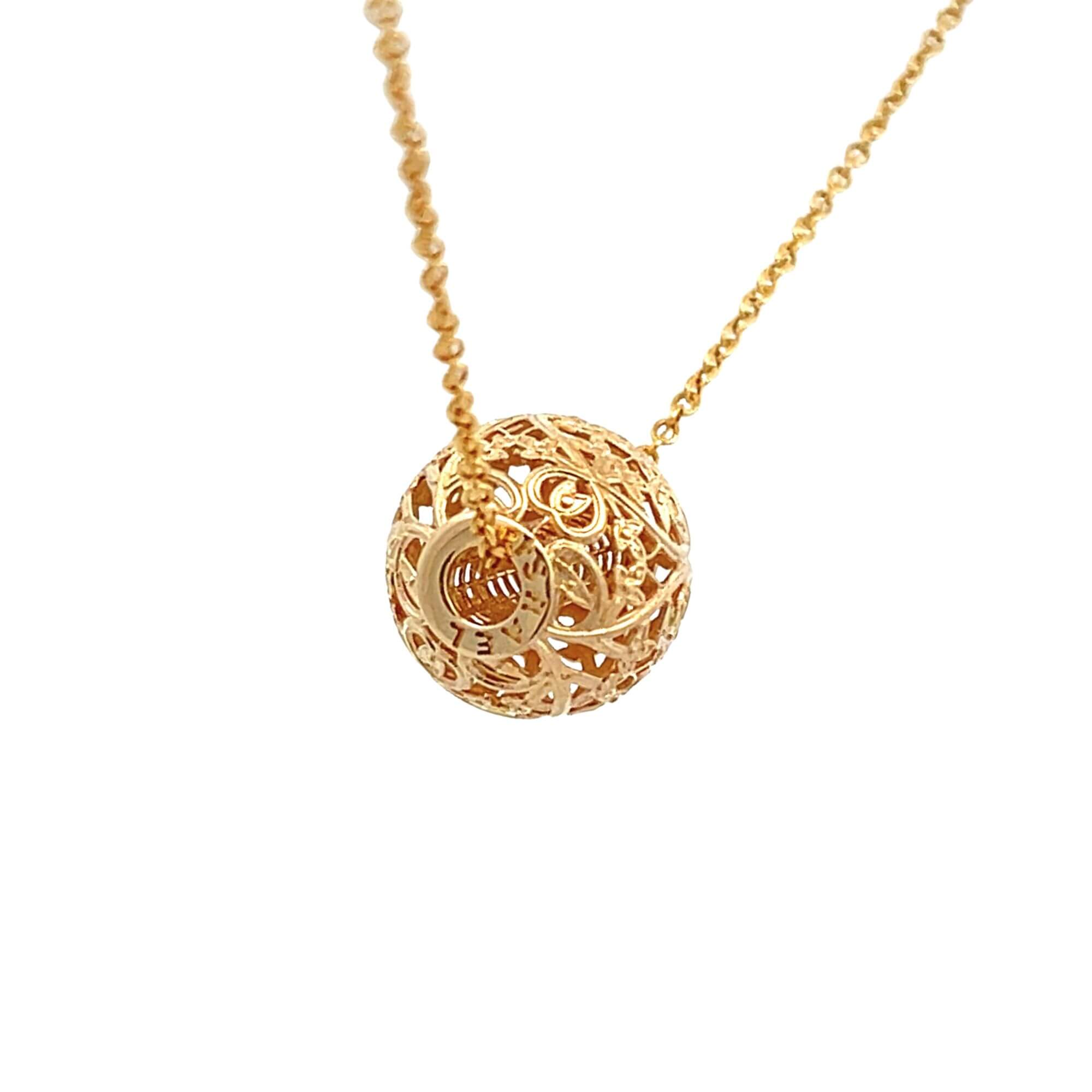 Estate 14K Yellow Gold Filigree Bead Pendant Necklace