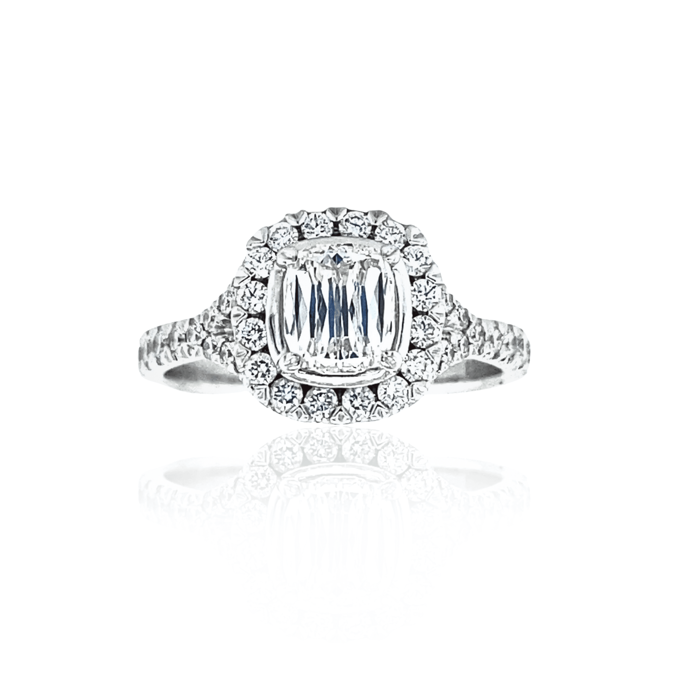 Estate 18K White Gold 1.13CTW Modified Cushion Diamond Halo Engagement Ring