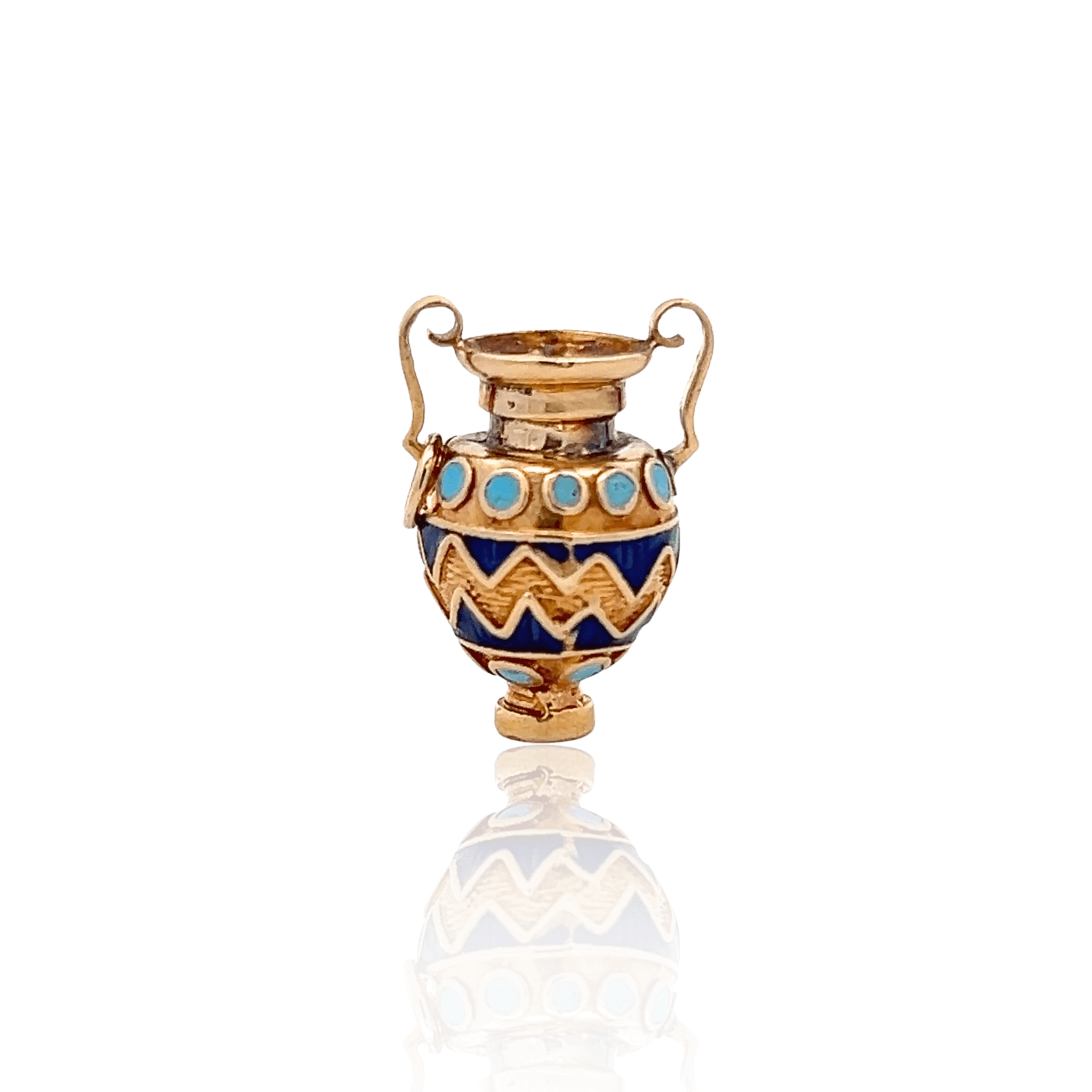 Estate 18K Yellow Gold Enamel Vase Pendant