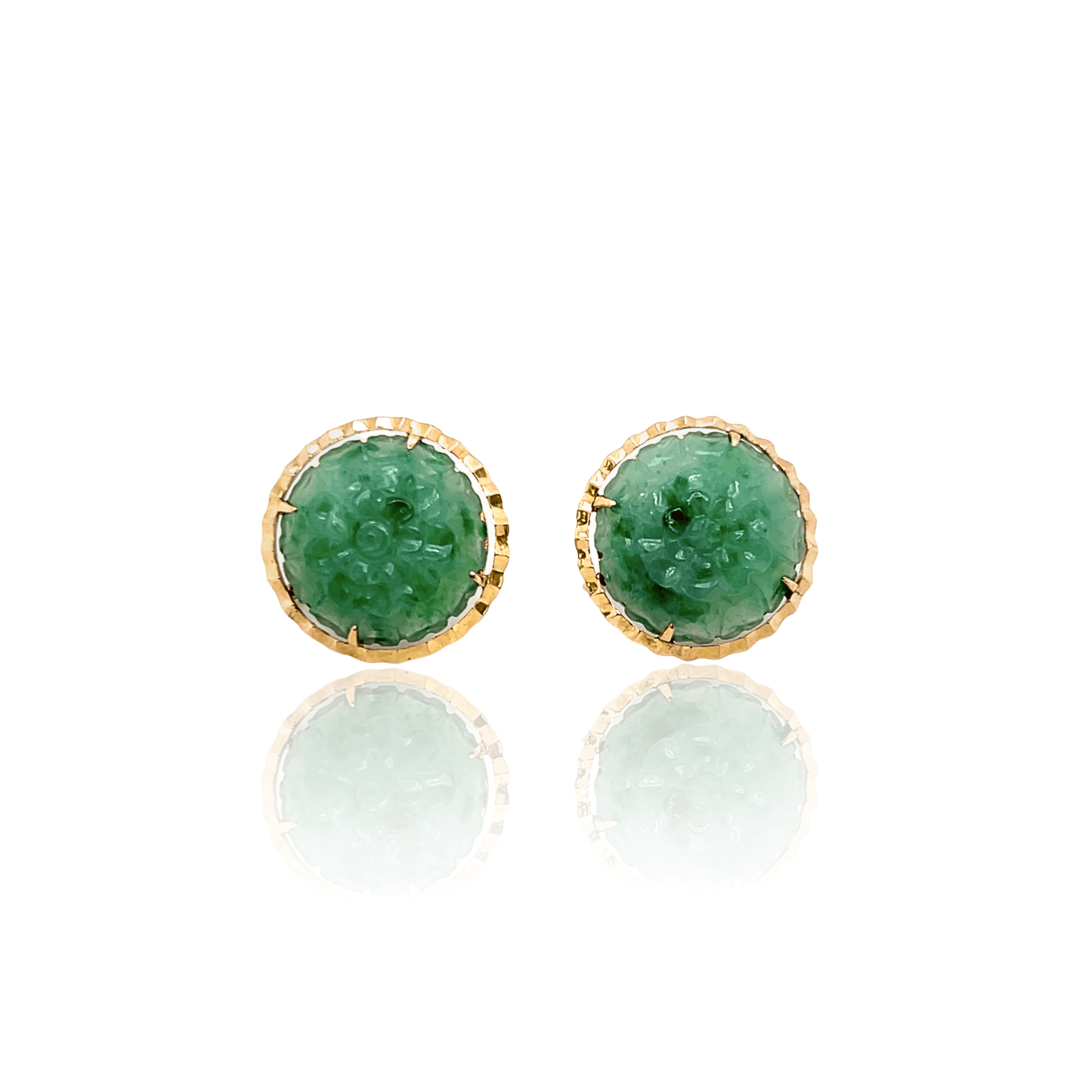 Estate 14K Yellow Gold Carved Jadeite Stud Earrings