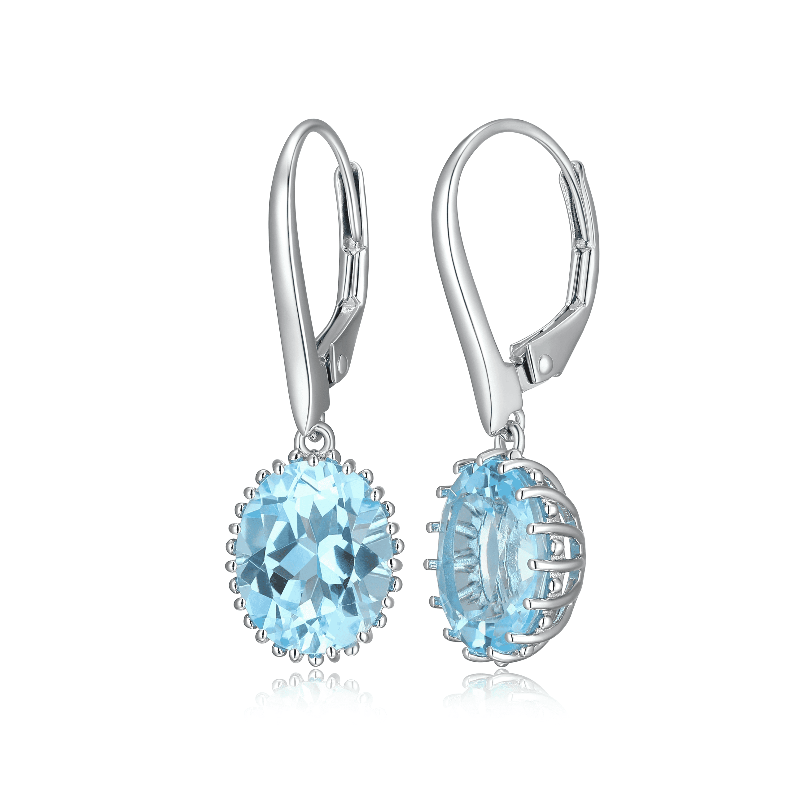 Sterling Silver Oval Blue Topaz Drop Earrings by Samuel B.