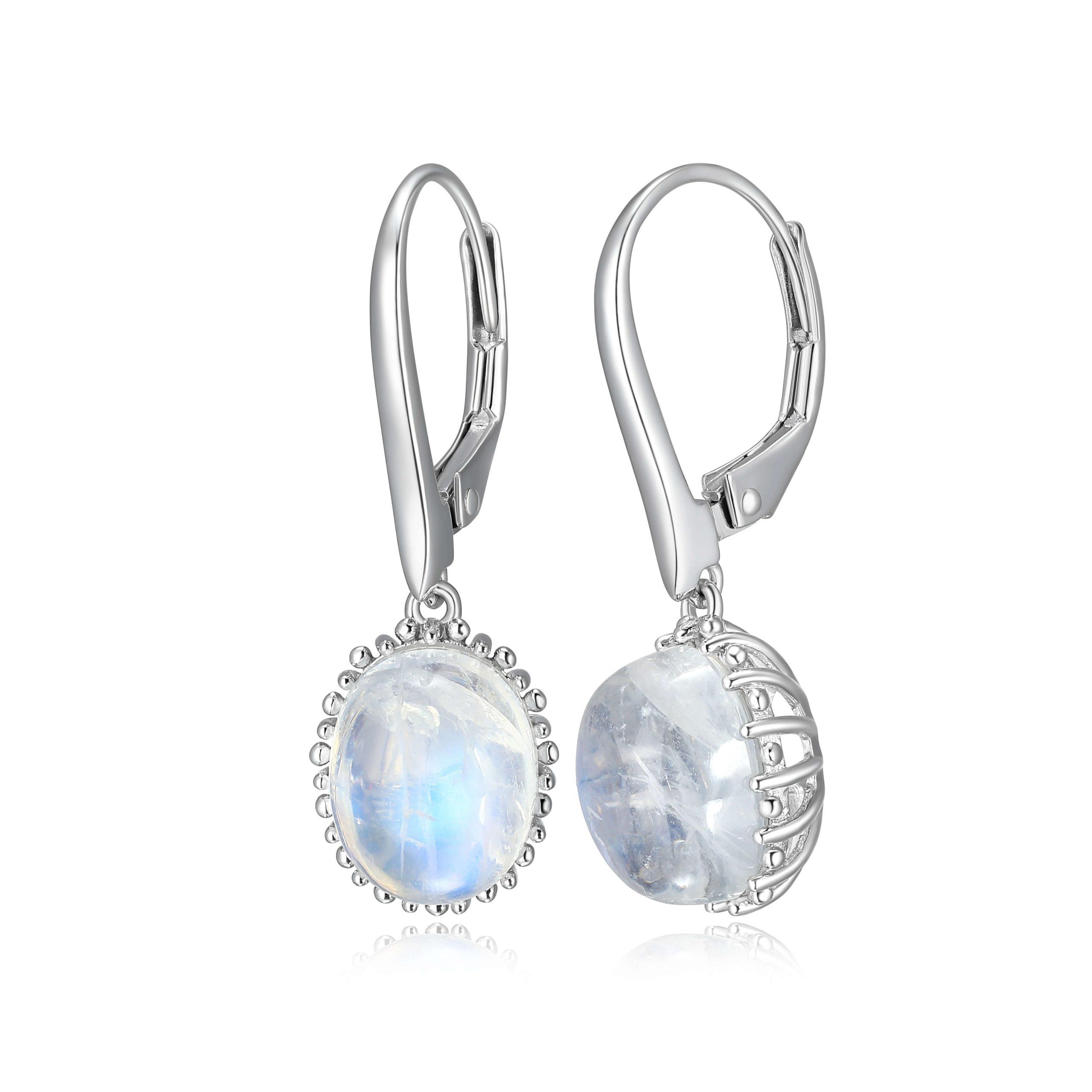 Sterling Silver Oval Rainbow Moonstone Drop Earrings by Samuel B.