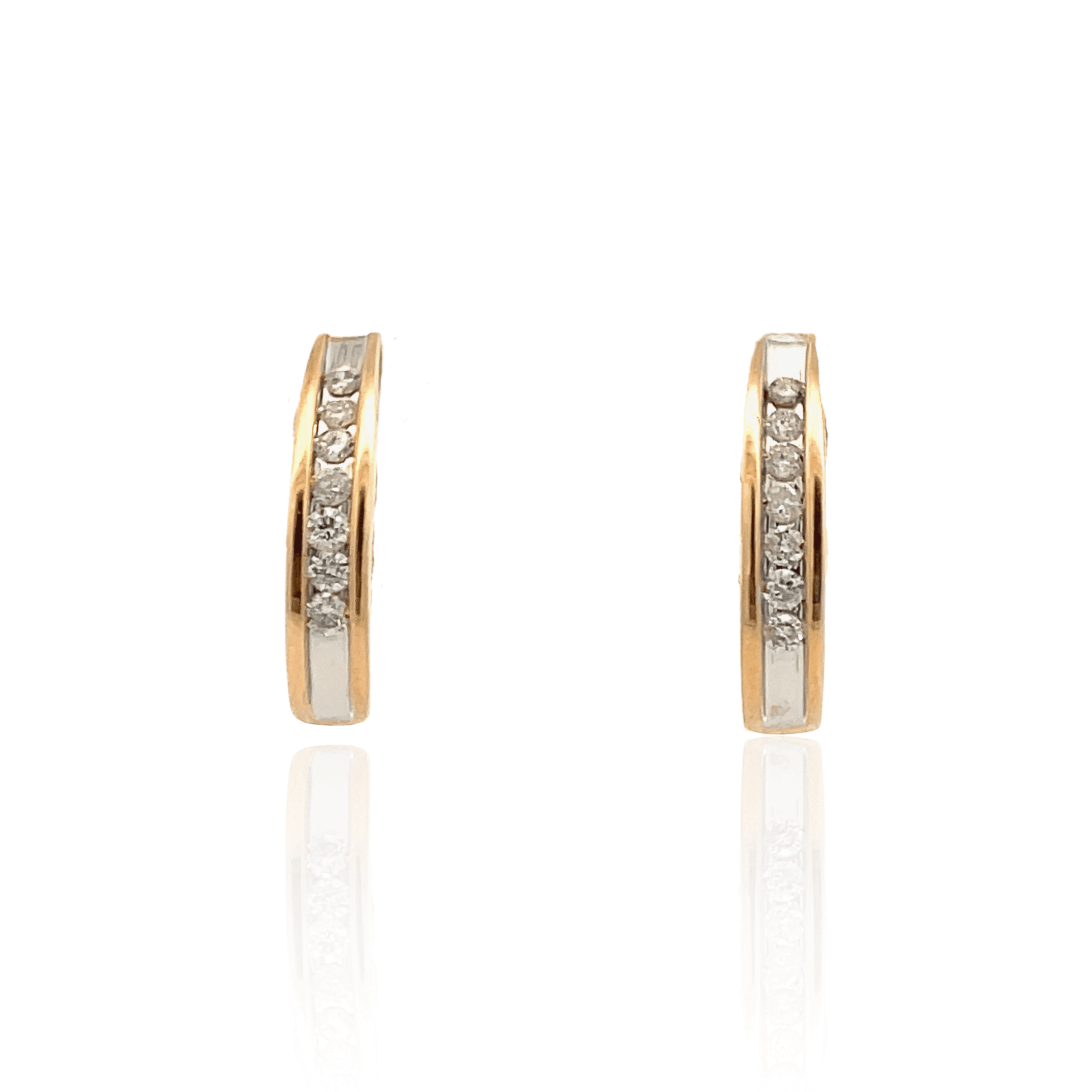 Estate 14K Two-Tone 0.49CTW Diamond Channel Hoop Earrings