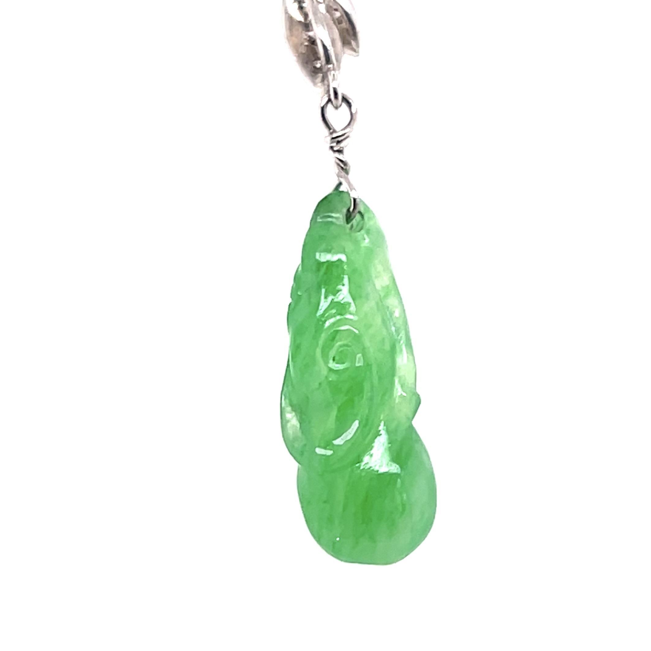Estate 14K White Gold Carved Jadeite & Diamond Necklace