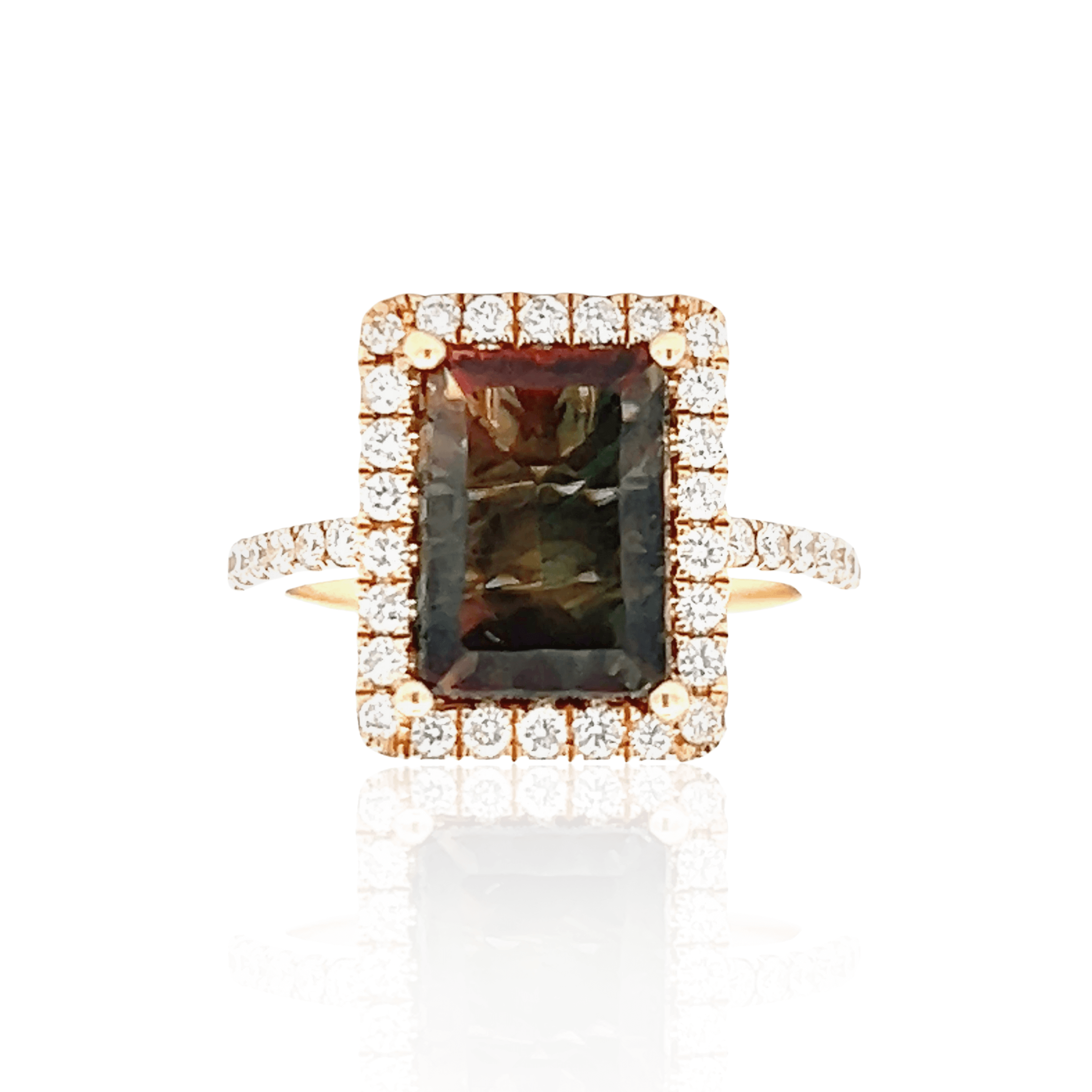 Estate 14K Yellow Gold 3.63CTW Labradorite & Diamond Halo Ring