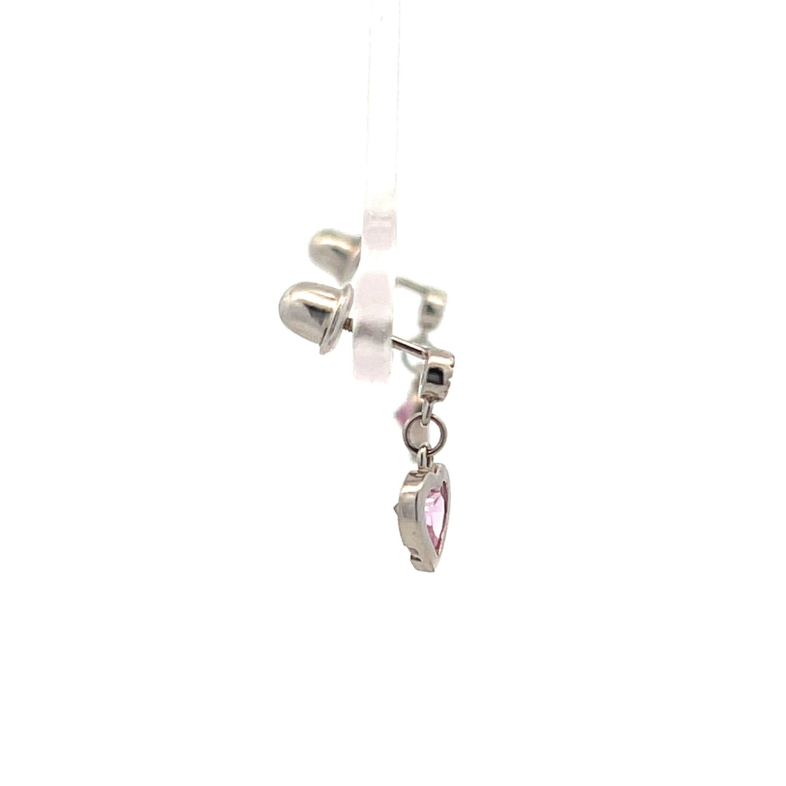 Estate Children’s Sterling Silver Pink Heart Drop Earrings