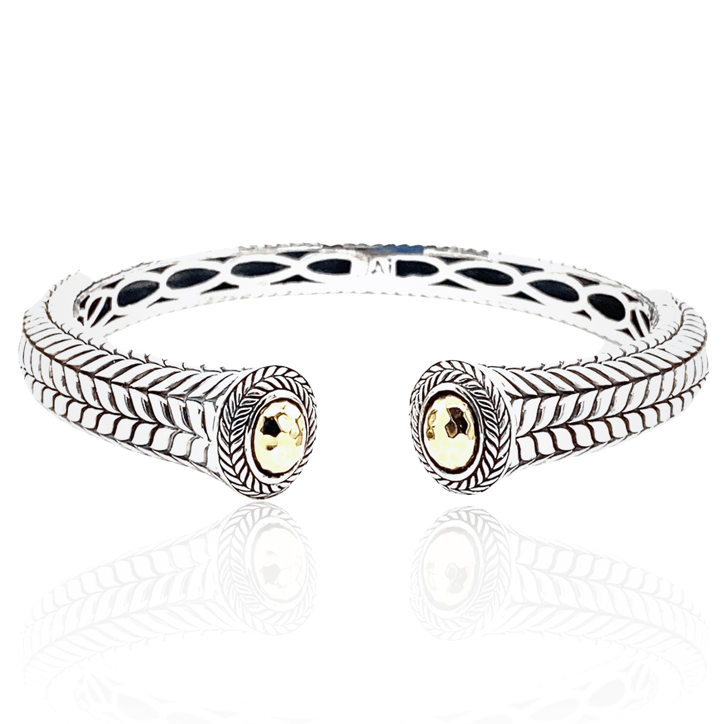 Estate Sterling Silver & 14K Gold John Hardy Textured Cuff Bracelet
