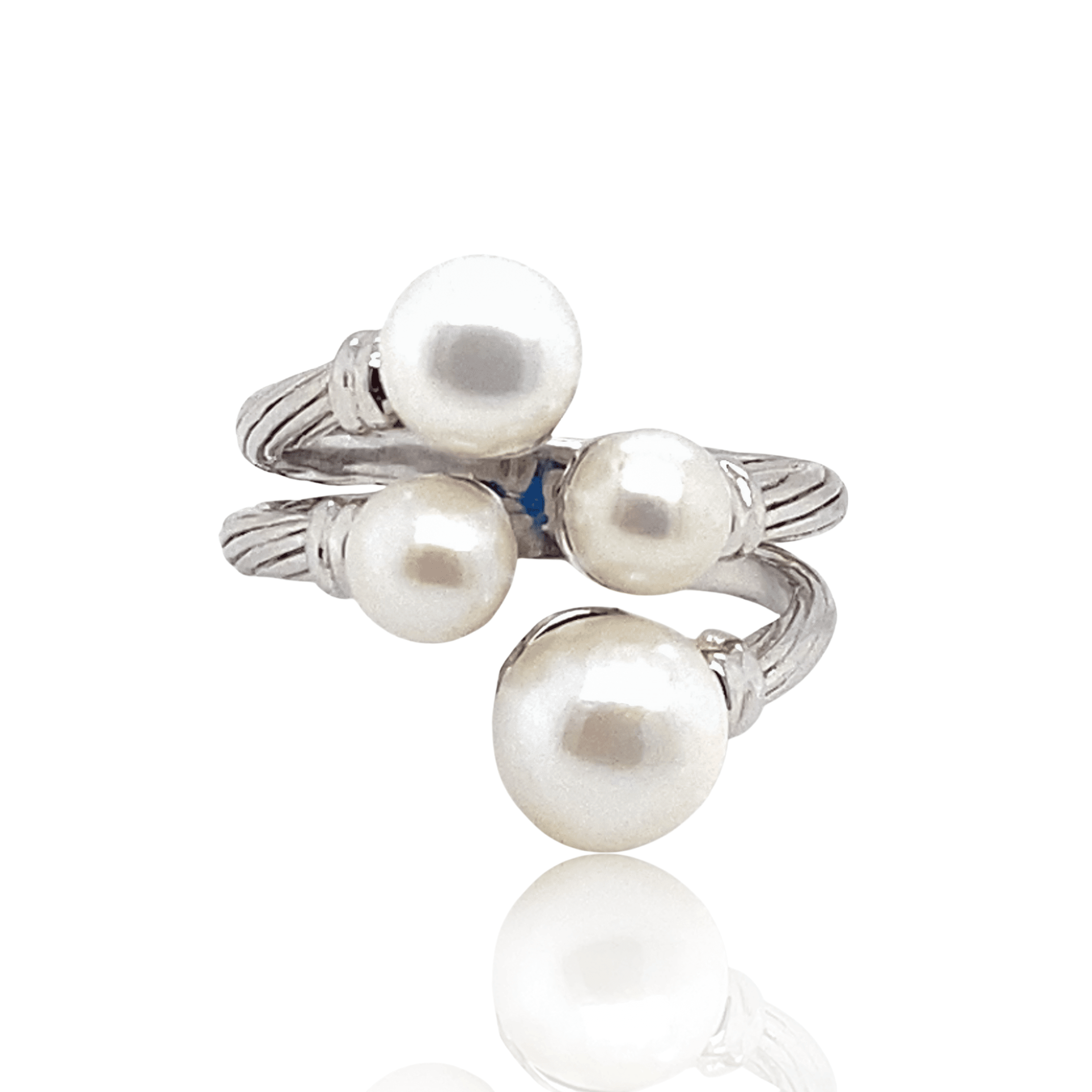 Estate Sterling Silver Freshwater Pearl Split Shank Bypass Ring