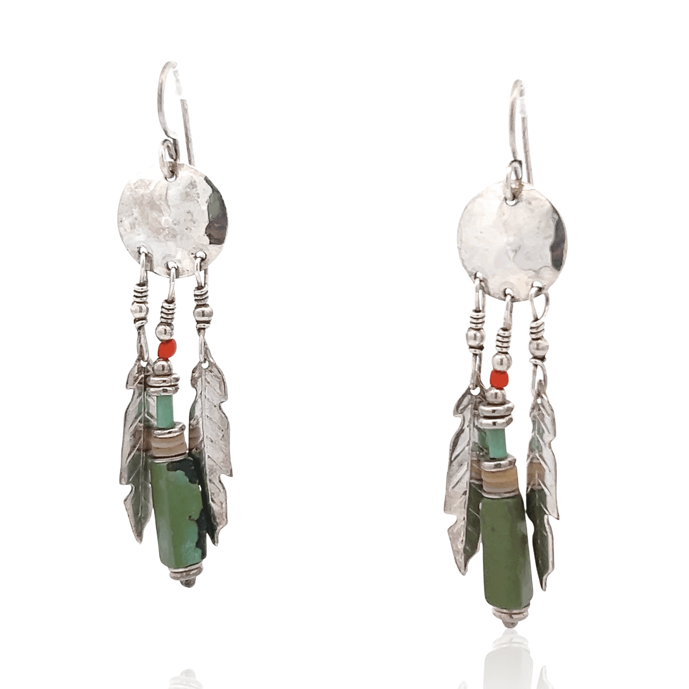 Estate Sterling Silver Multi-Gemstone Feather Drop Earrings