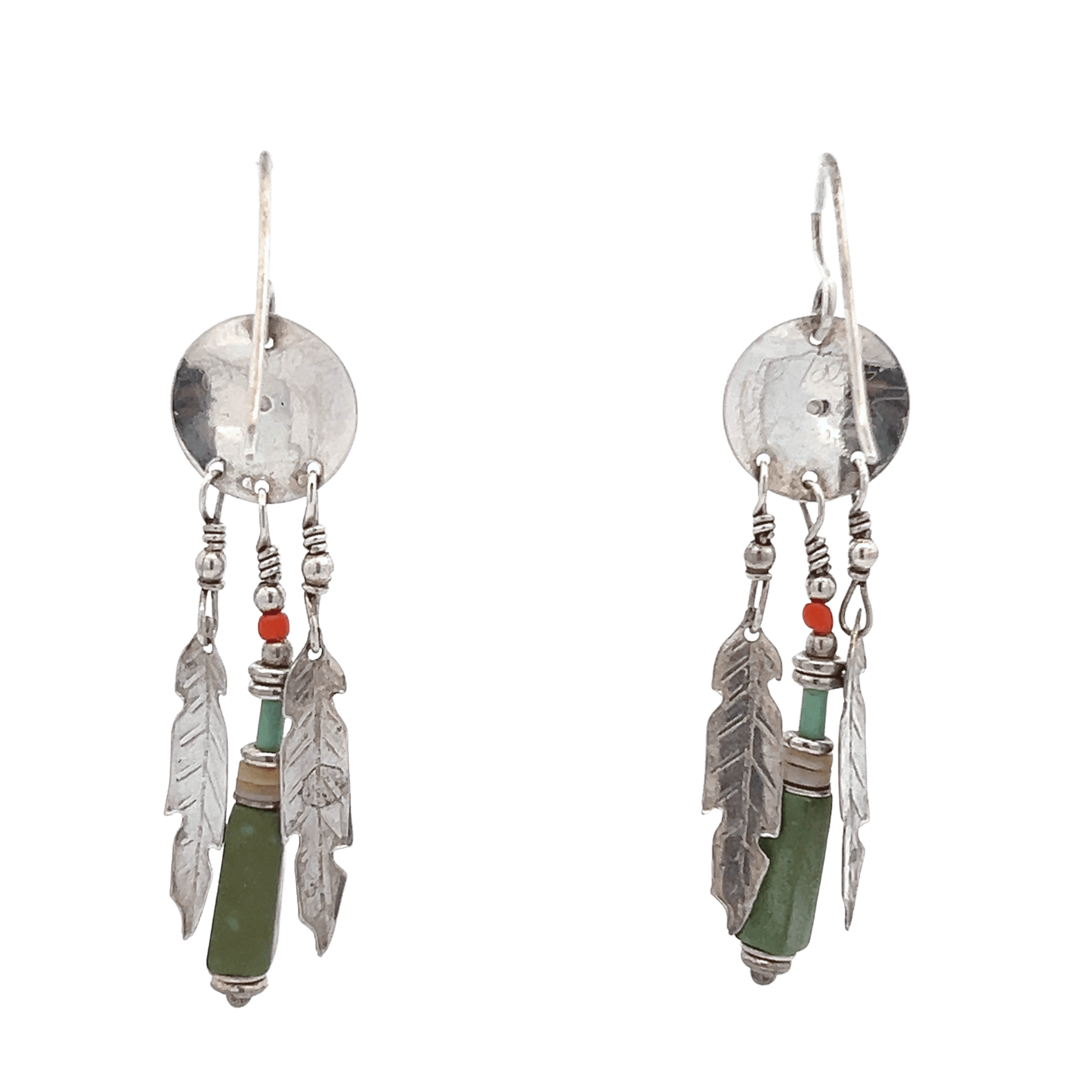 Estate Sterling Silver Multi-Gemstone Feather Drop Earrings