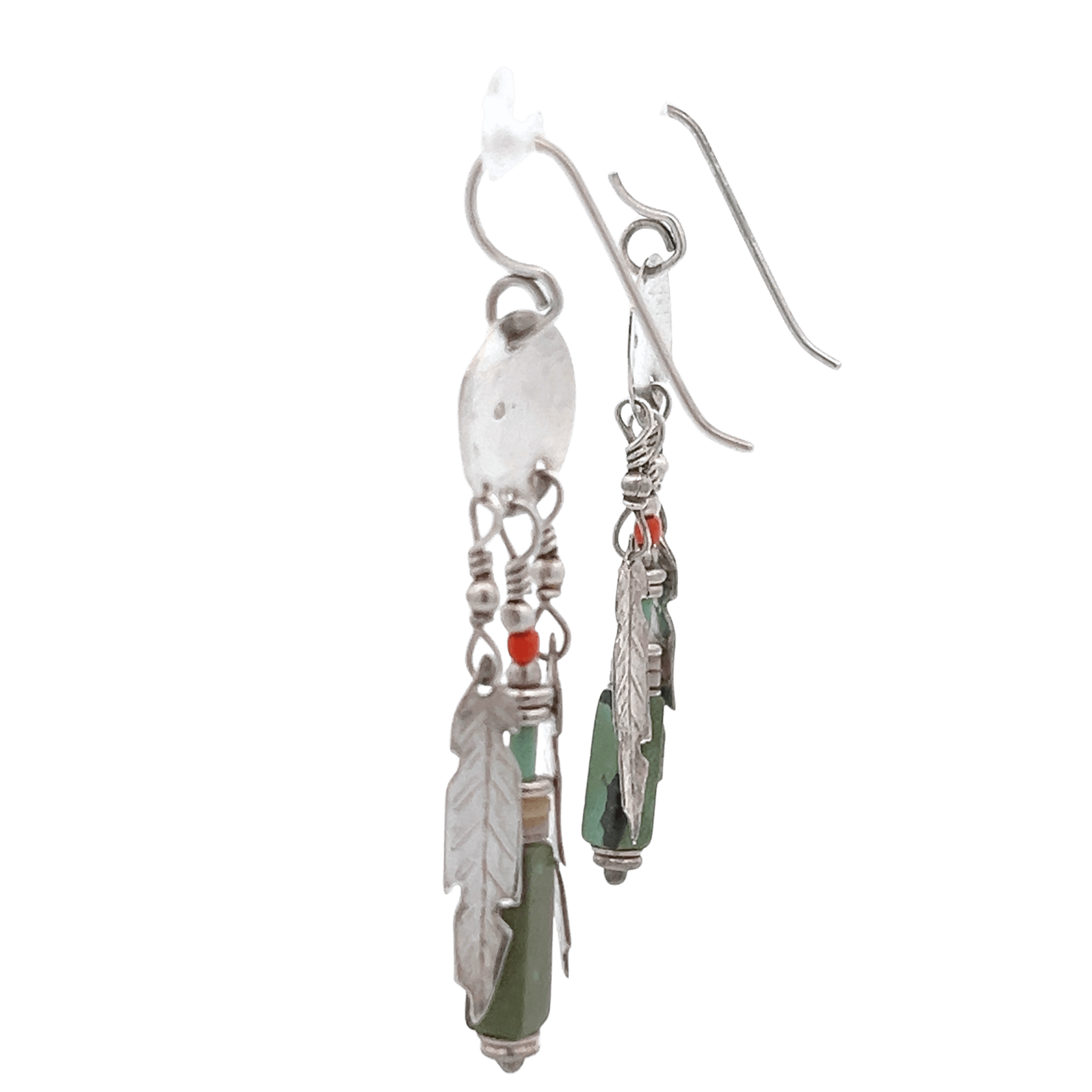 Estate Sterling Silver Multi-Gemstone Feather Drop Earrings