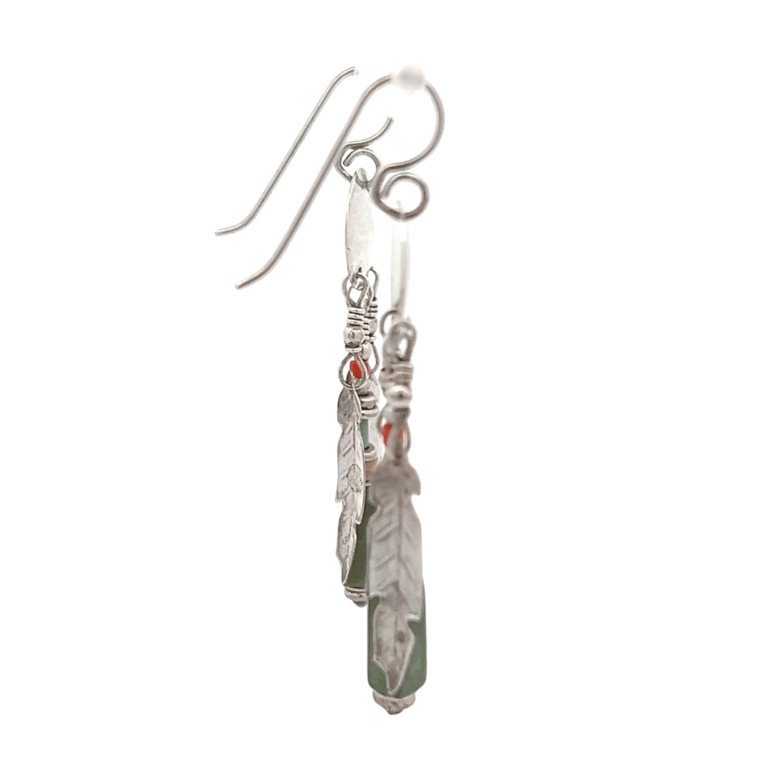 Estate Sterling Silver Multi-Gemstone Feather Drop Earrings