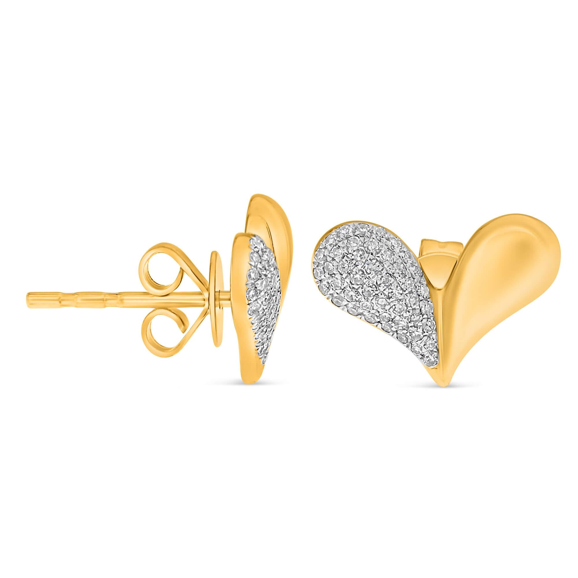 14K Two Tone Gold 0.19CTW Diamond Heart Stud Earrings