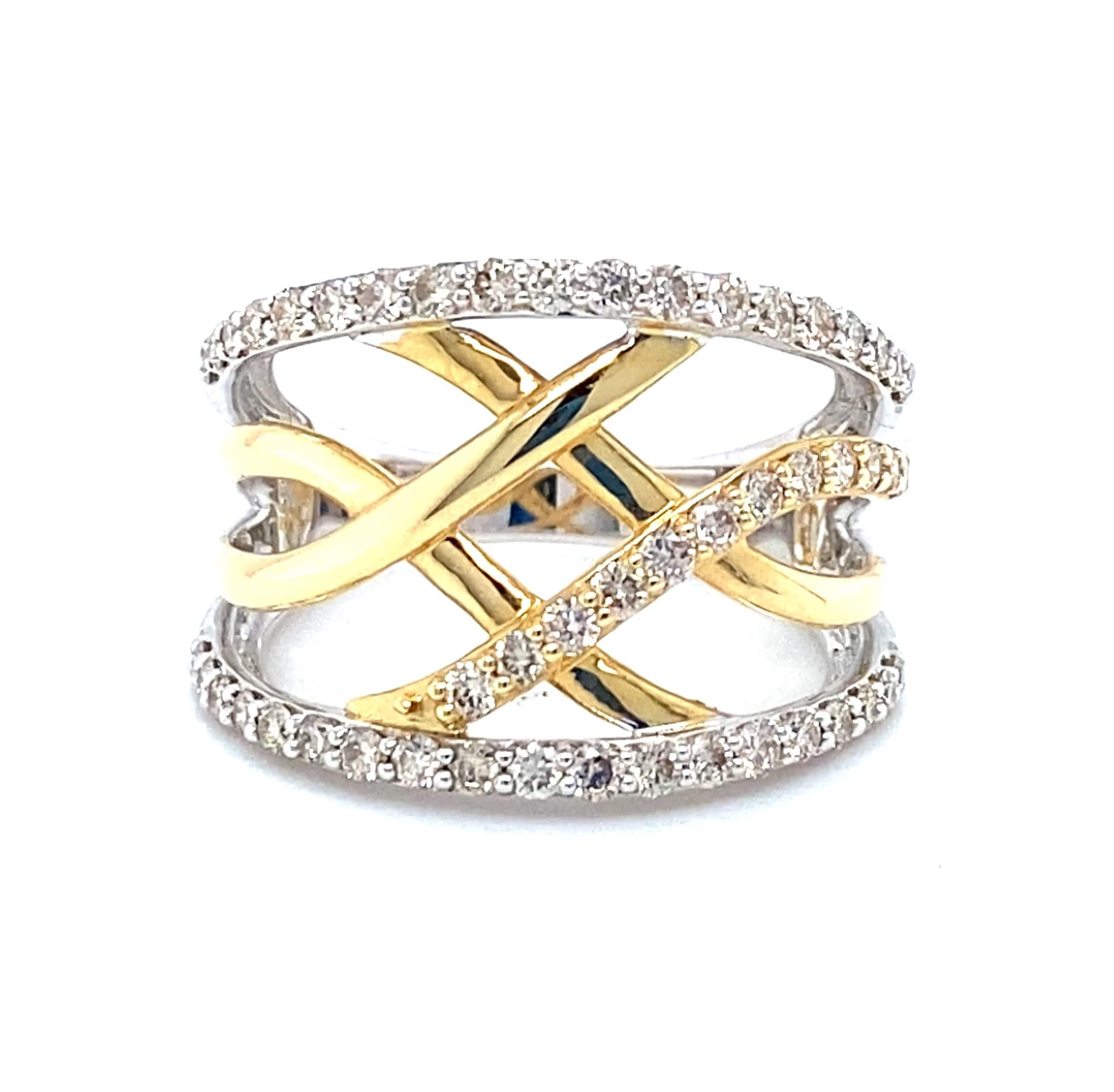 14K Two-Tone Gold 0.86CTW Diamond Crossover Ring