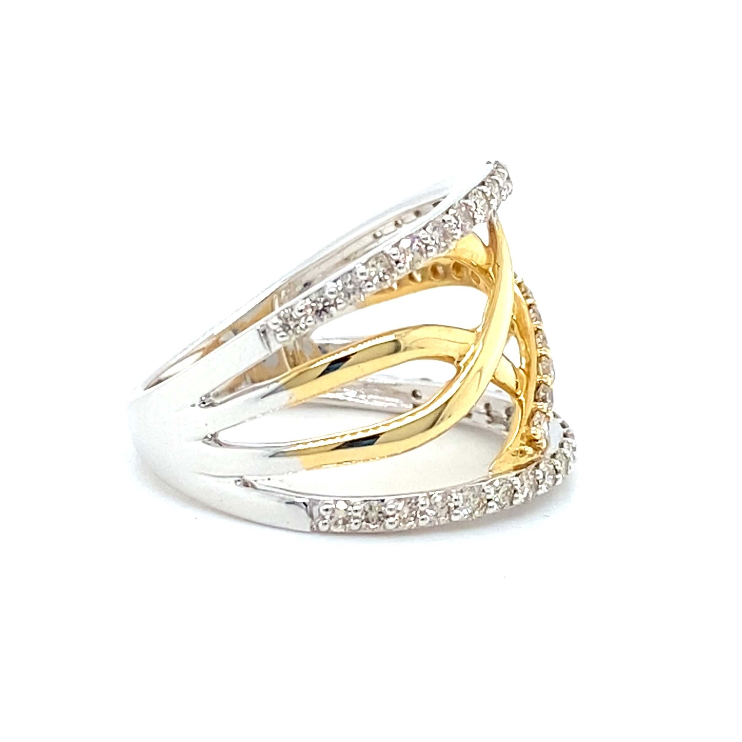 14K Two-Tone Gold 0.86CTW Diamond Crossover Ring