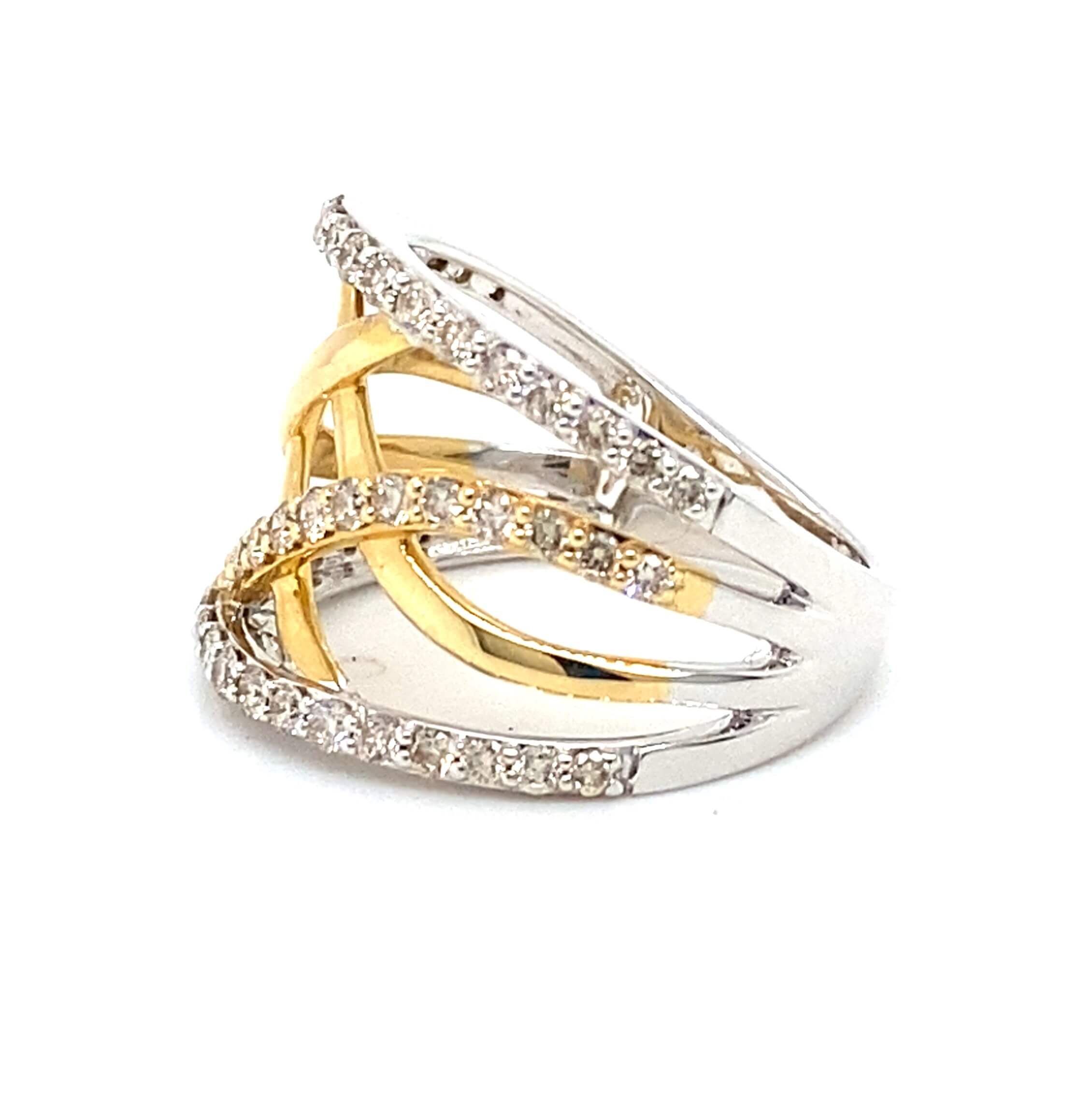 14K Two-Tone Gold 0.86CTW Diamond Crossover Ring