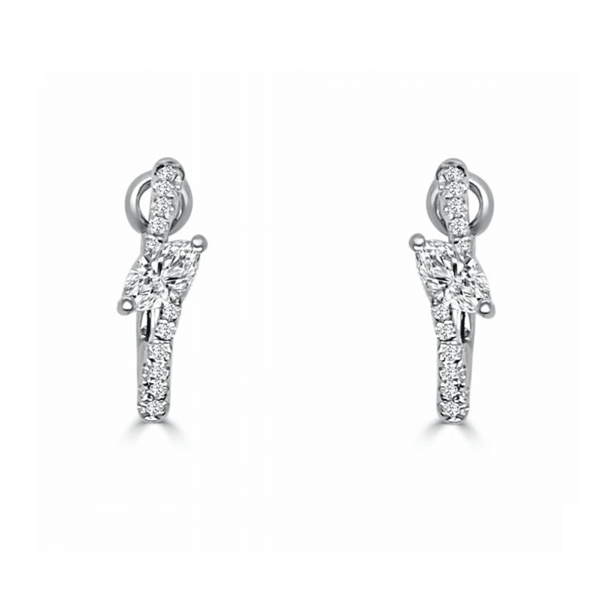 14K White Gold 0.49CTW Marquise & Round Diamond Hoop Earrings