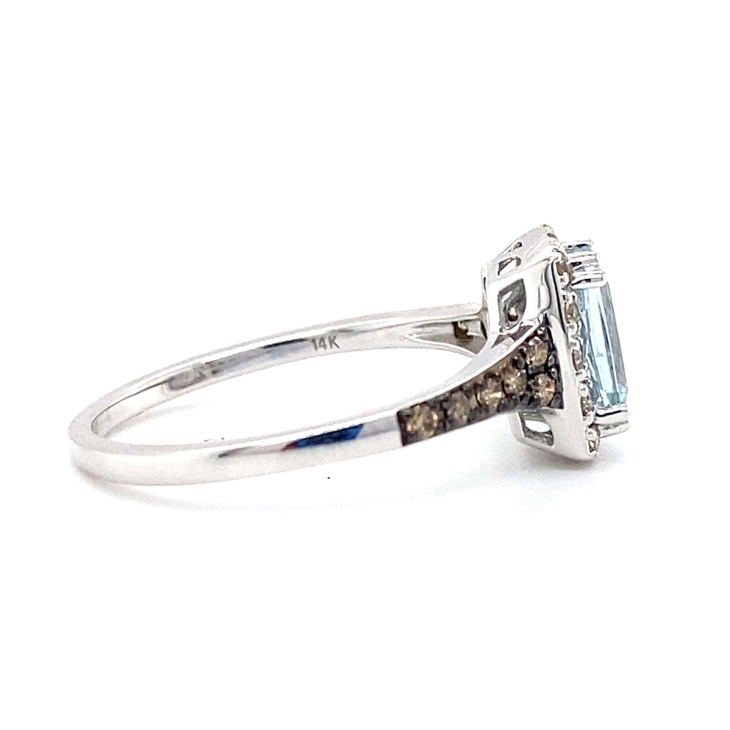 14K White Gold 0.99CTW Cushion A1uamarine & Diamond Halo Ring by Le Vian