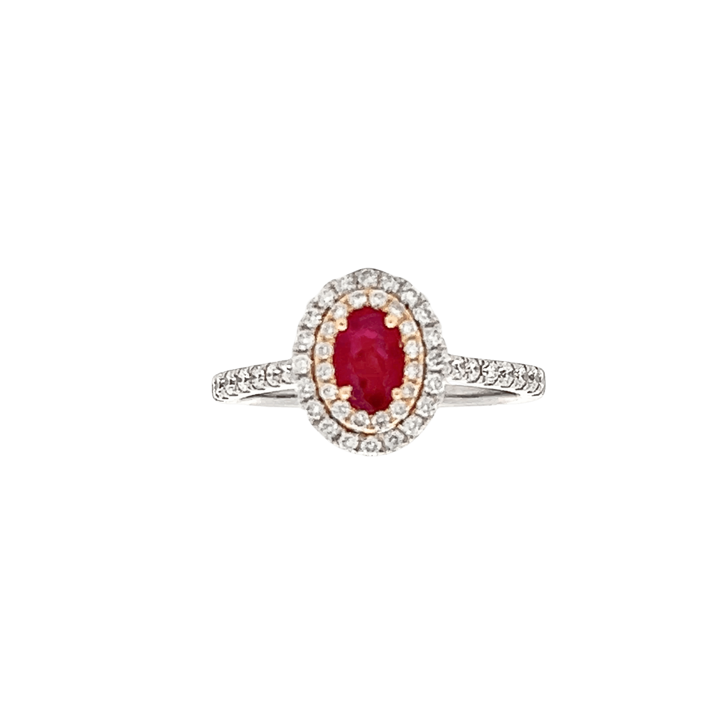 14K White Gold 1.01CTW Oval Ruby & Diamond Double Halo Ring