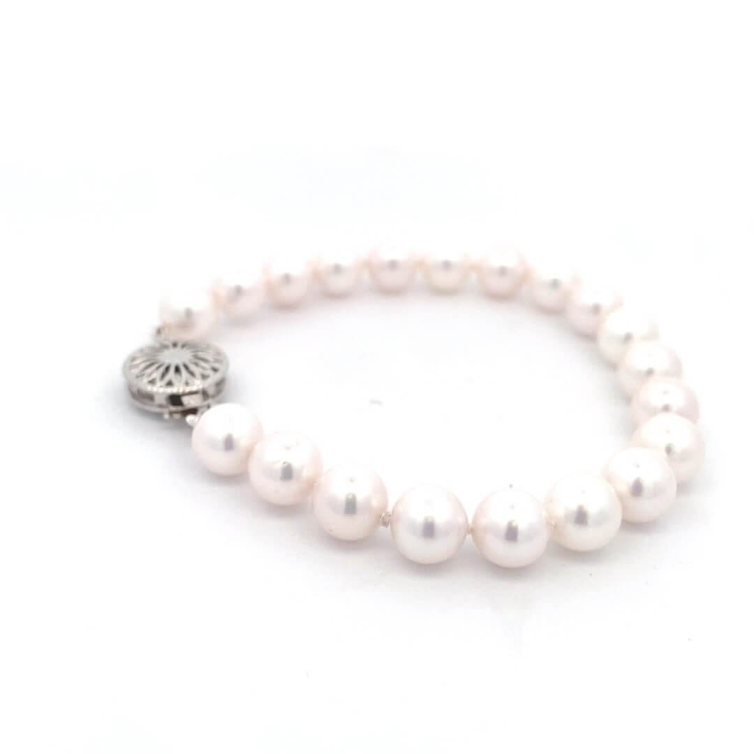 14K White Gold 8MM Akoya Pearl Strand Bracelet