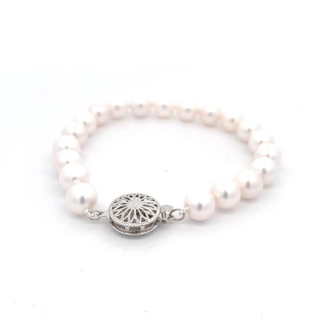 14K White Gold 8MM Akoya Pearl Strand Bracelet