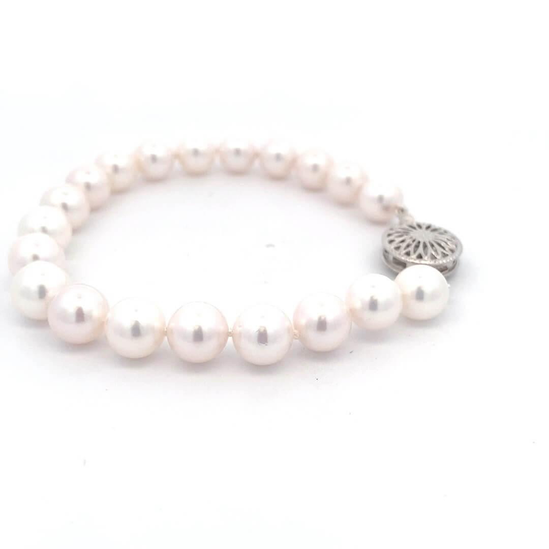 14K White Gold 8MM Akoya Pearl Strand Bracelet