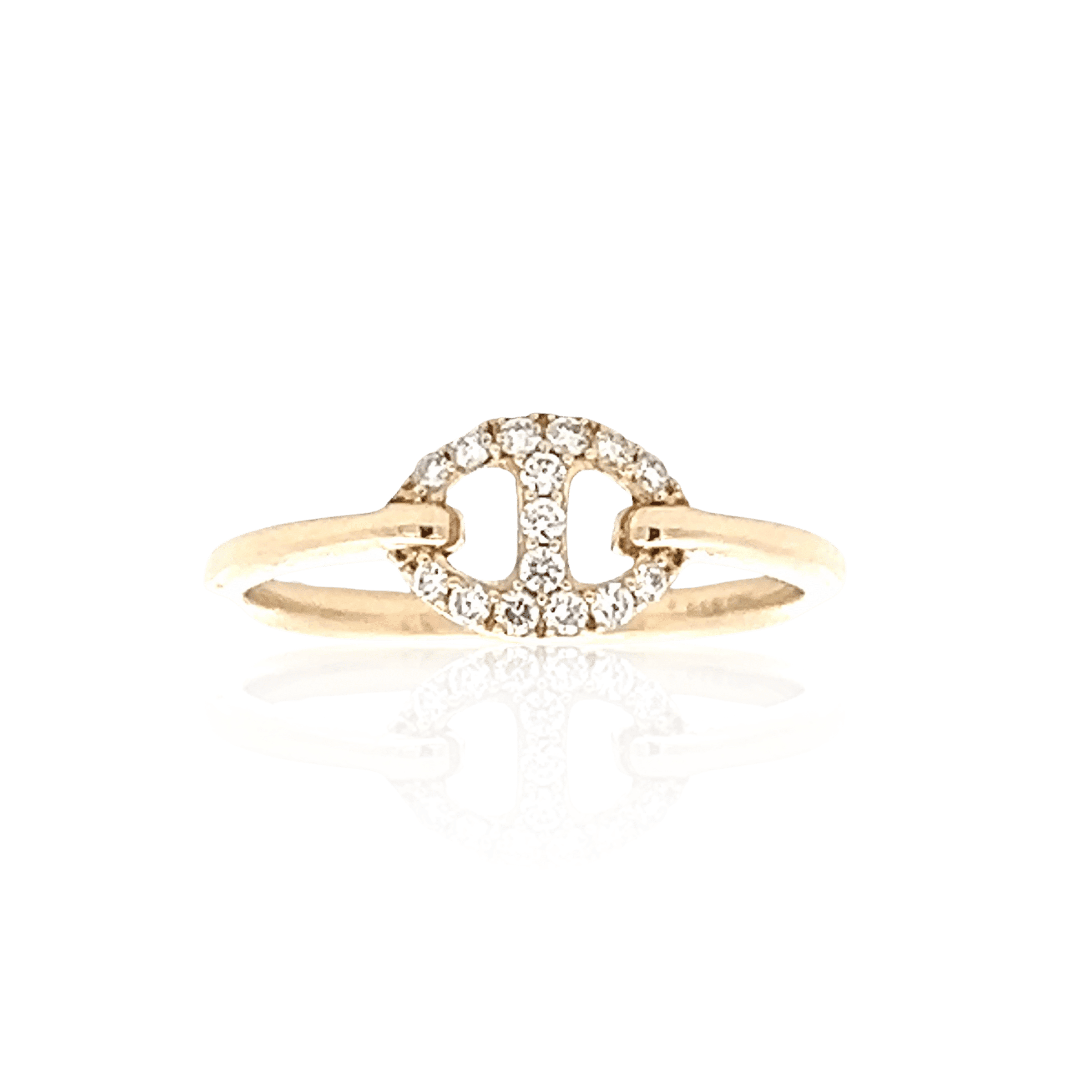 14K Yellow Gold 0.13CTW Diamond Belt Buckle Link Ring