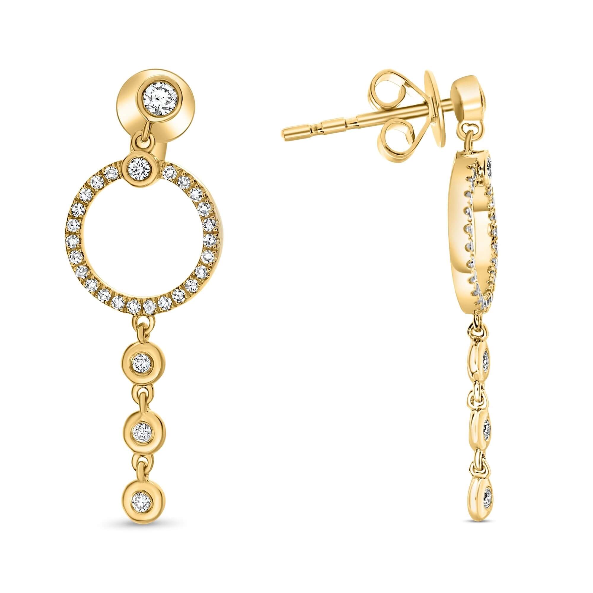 14K Yellow Gold 0.30CTW Open Circle Drop Earrings
