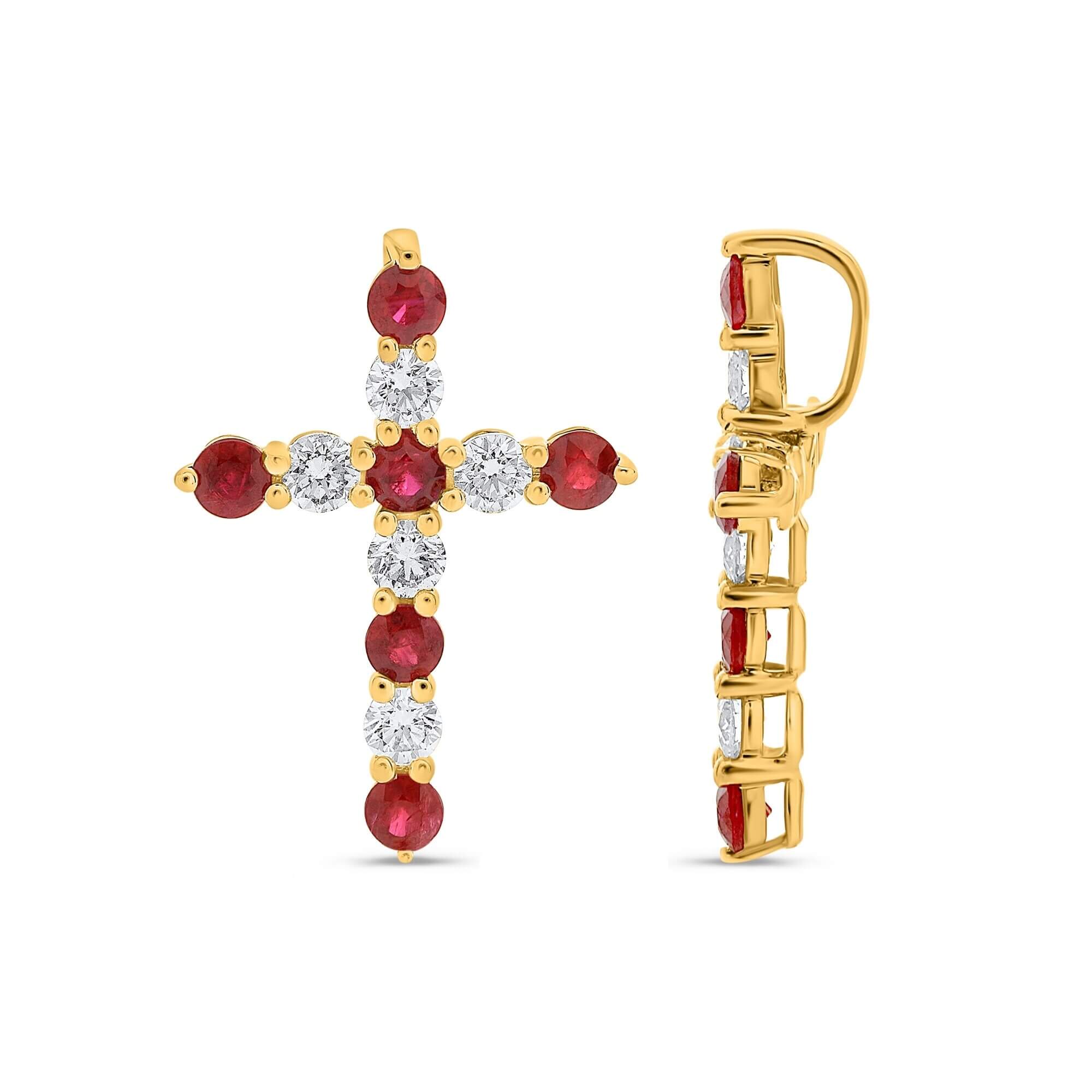 14K Yellow Gold 0.50CTW Ruby & Diamond Cross Pendant