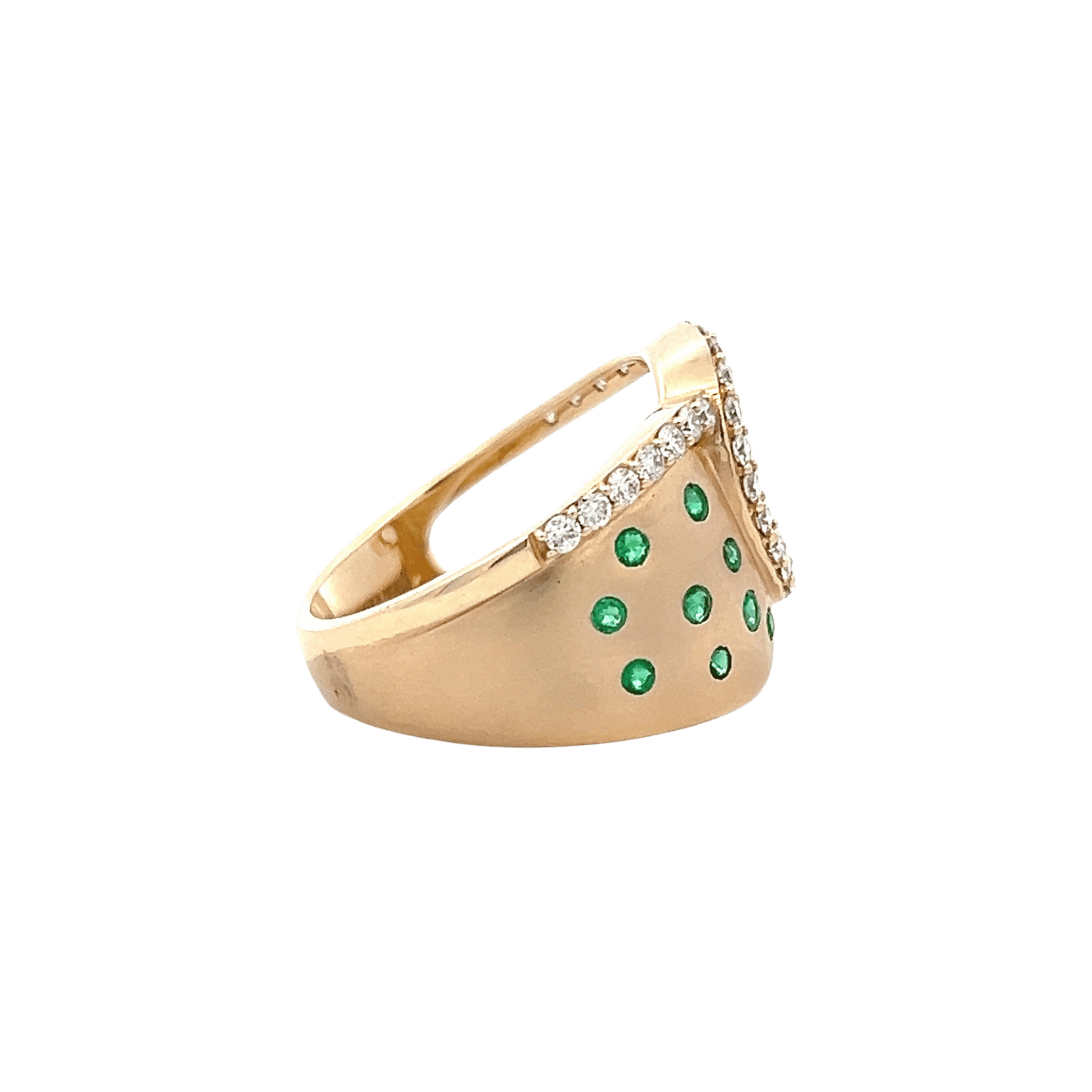 14K Yellow Gold 0.67CTW Emerald & Diamond Free Form Ring