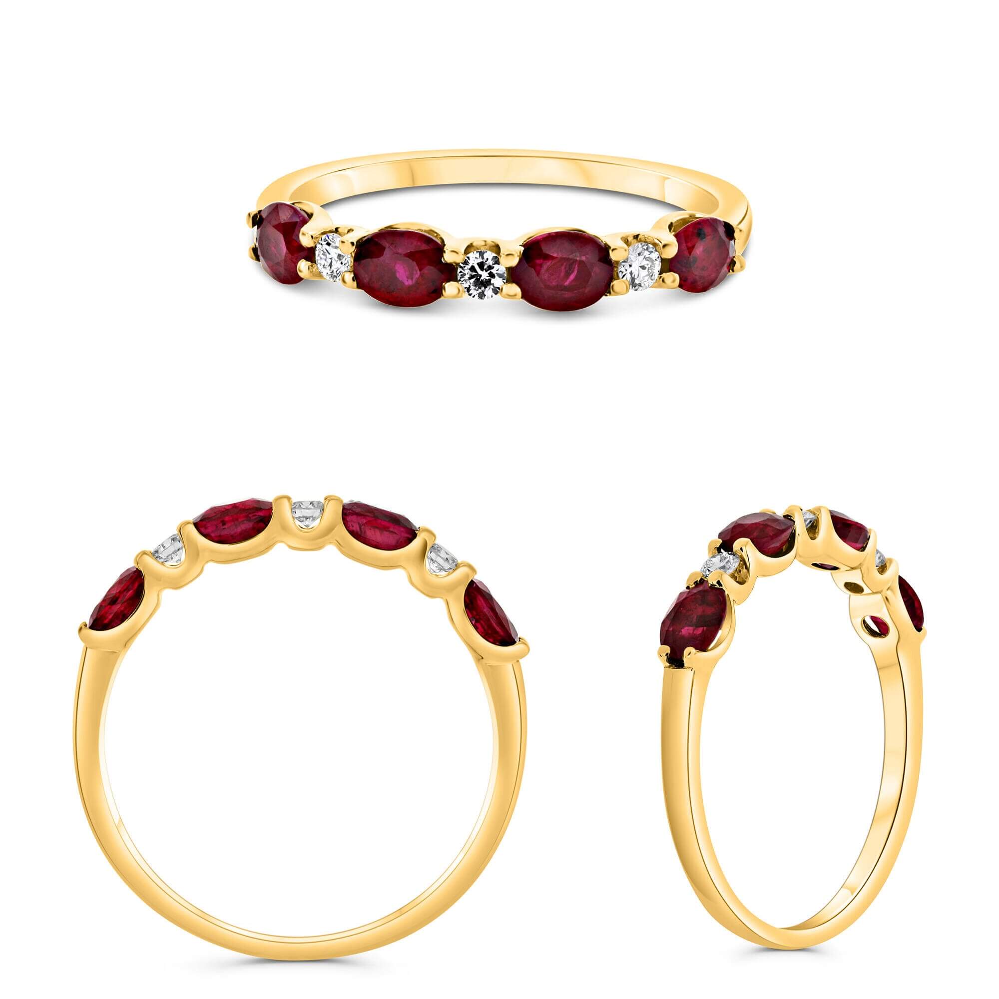 14K Yellow Gold 1.09CTW Oval Ruby & Diamond Alternating Band