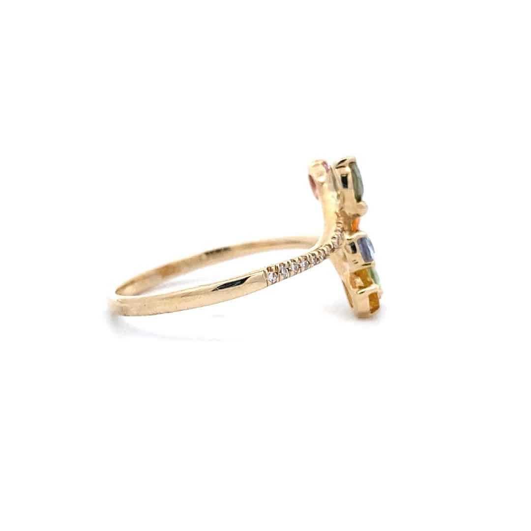Multi-Color Sapphire and Diamond Bypass Ring in 14k Yellow Gold by Lali
