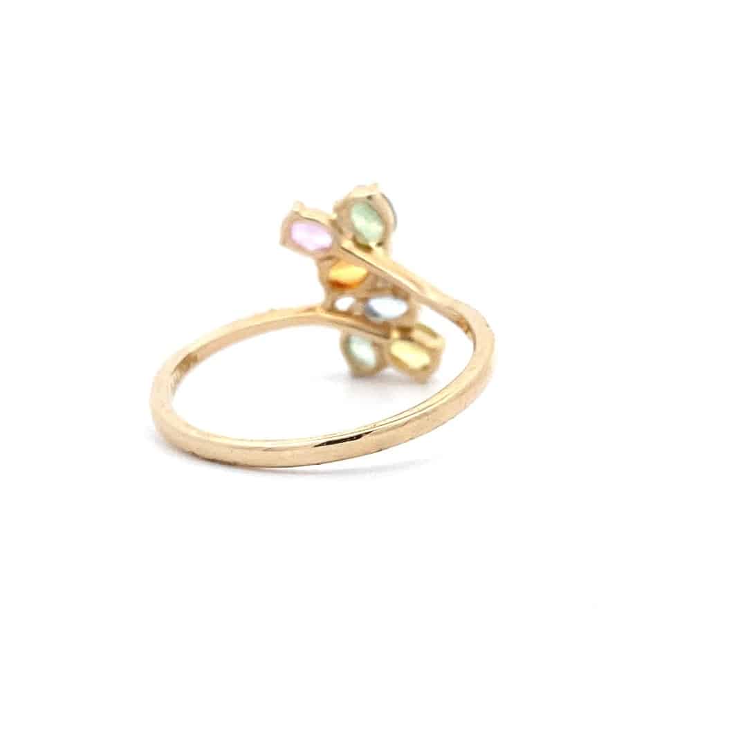 Multi-Color Sapphire and Diamond Bypass Ring in 14k Yellow Gold by Lali