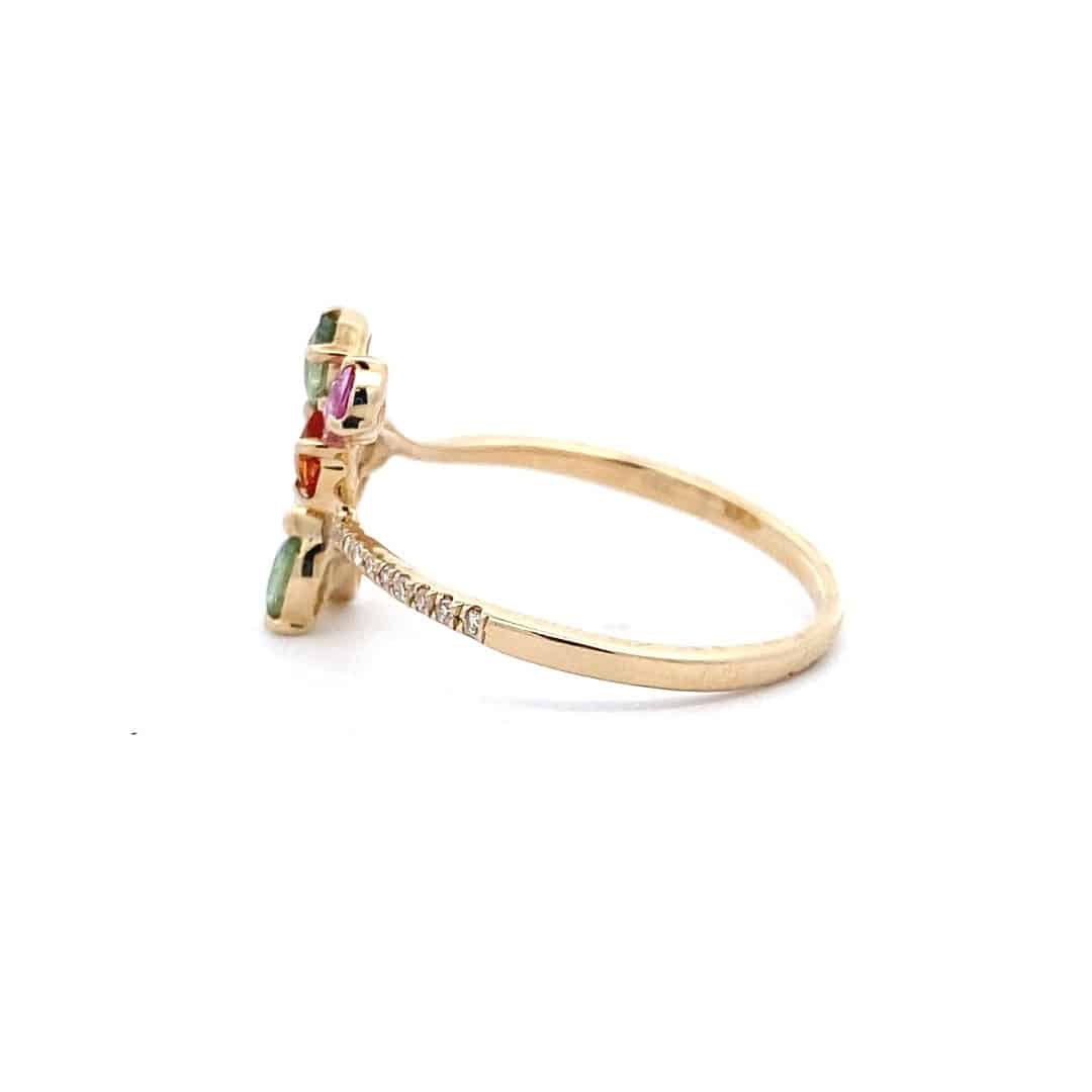 Multi-Color Sapphire and Diamond Bypass Ring in 14k Yellow Gold by Lali